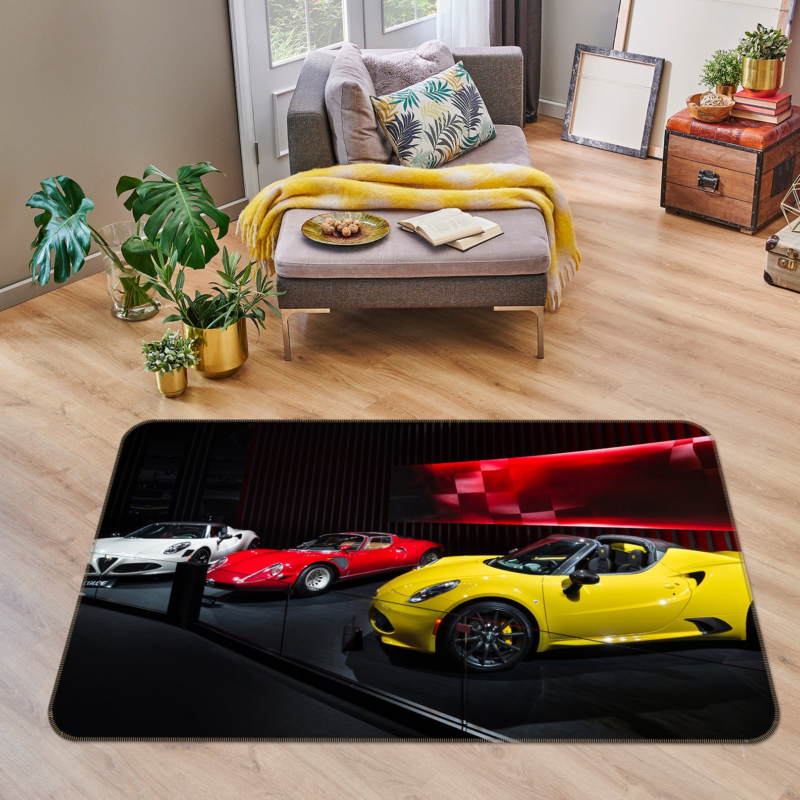 3D White Red Yellow Car 67210 Vehicle Non Slip Rug Mat