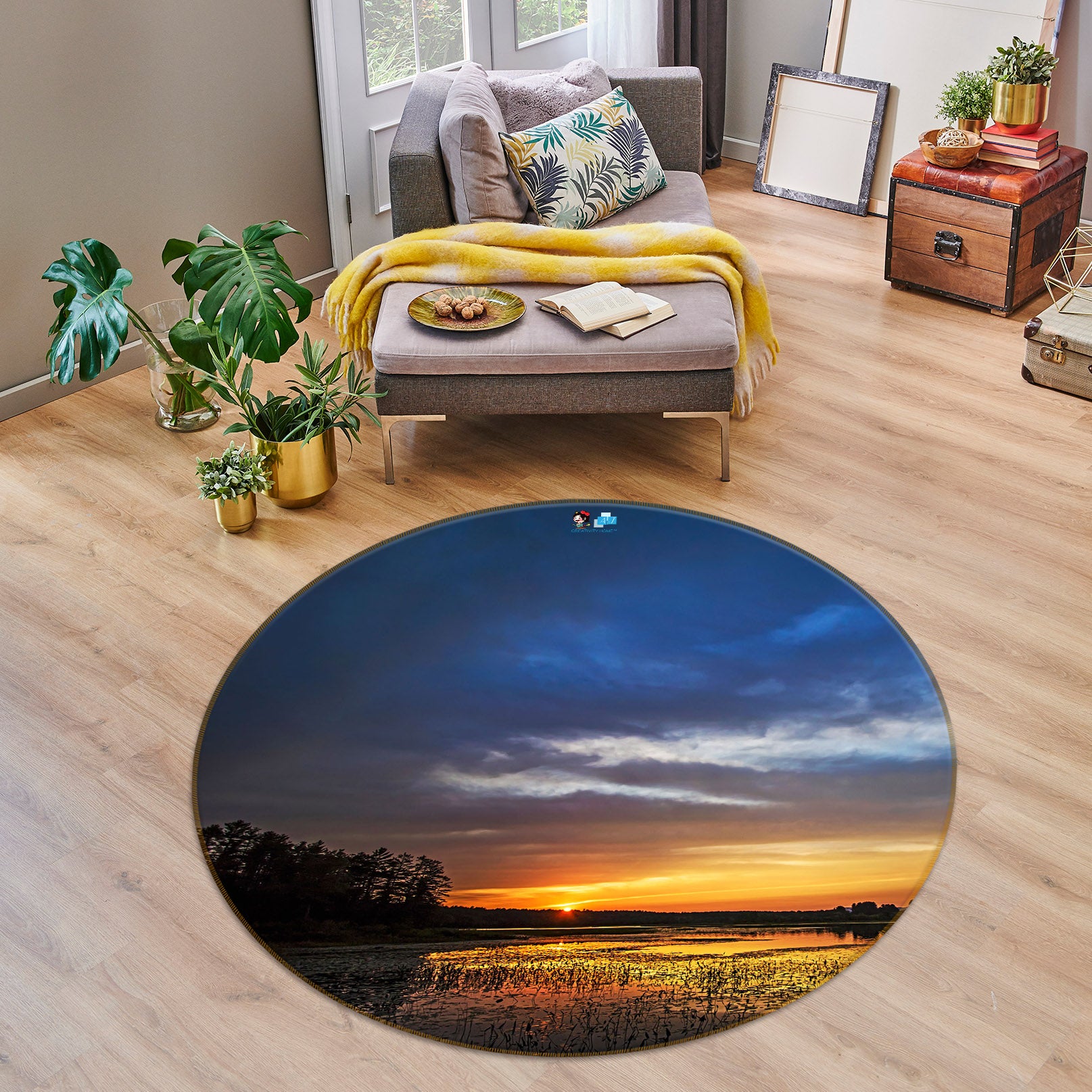 3D Peaceful Sunset 85139 Jerry LoFaro Rug Round Non Slip Rug Mat