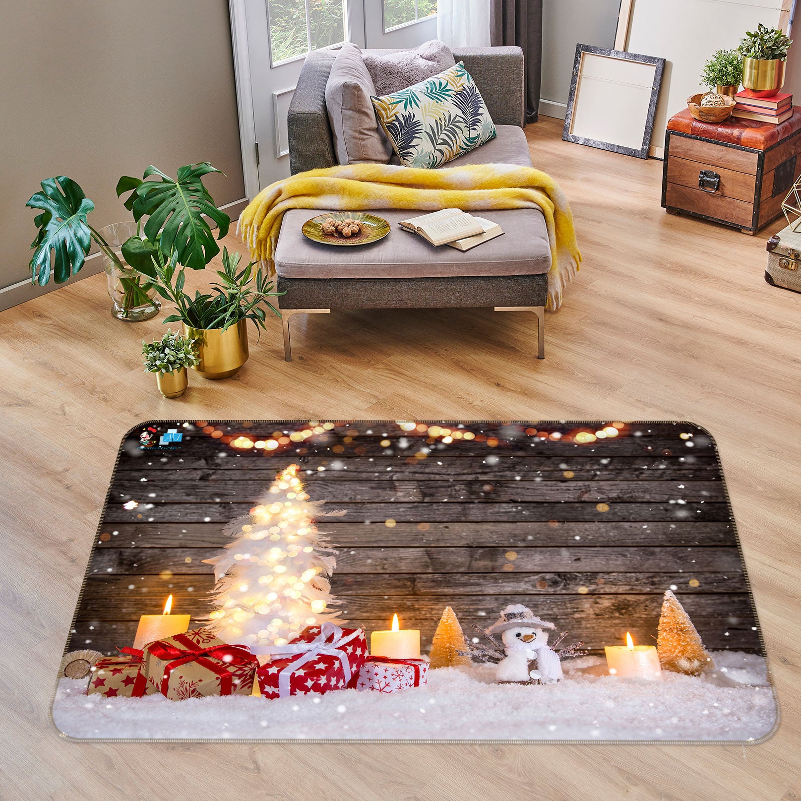 3D Snow Gift White Tree 55001 Christmas Non Slip Rug Mat Xmas