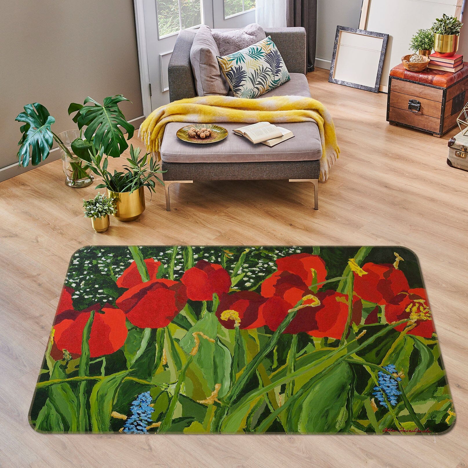 3D Safflower 1032 Allan P. Friedlander Rug Non Slip Rug Mat Mat AJ Creativity Home 