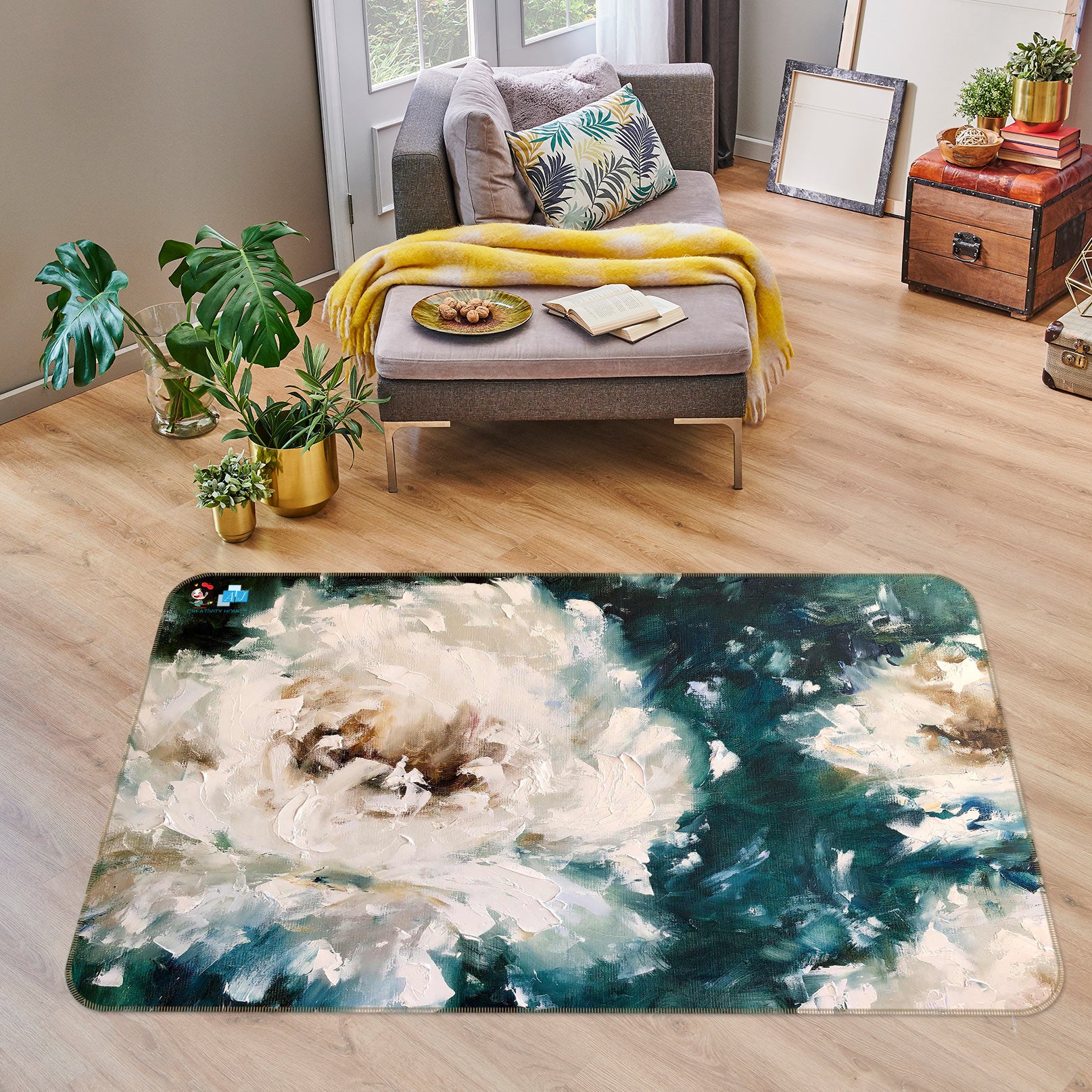 3D White Flower 1125 Skromova Marina Rug Non Slip Rug Mat