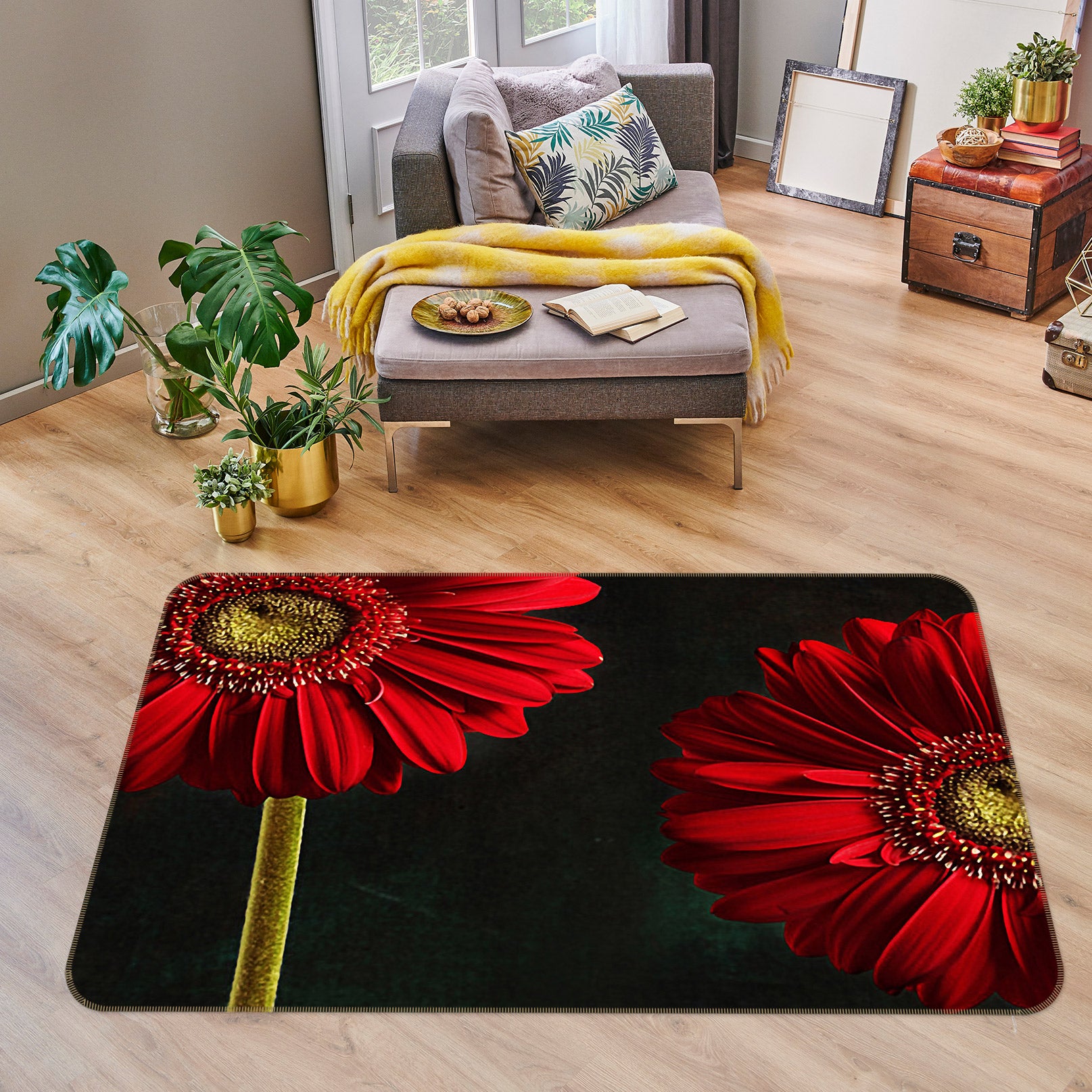 3D Red Flowers 75248 Non Slip Rug Mat