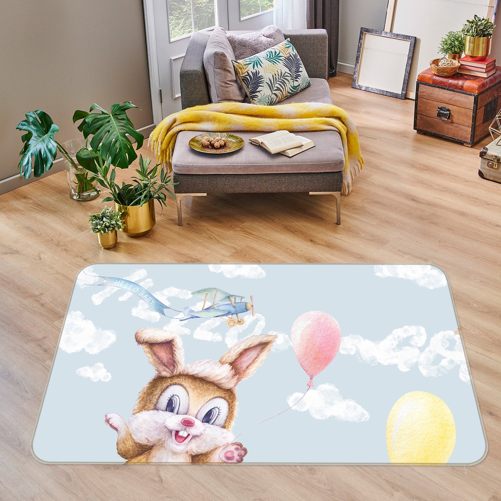 3D Bunny Balloon 77210 Non Slip Rug Mat