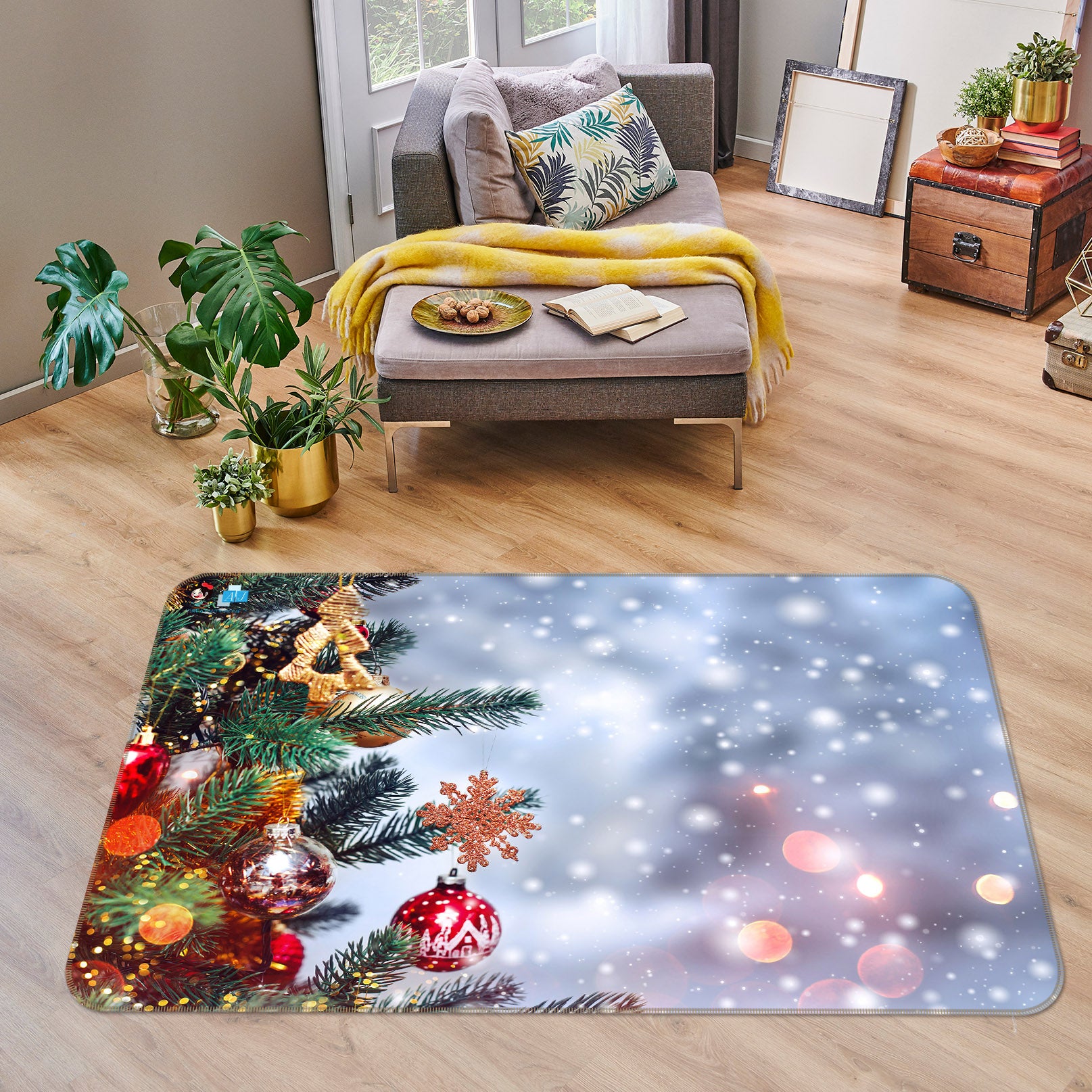 3D Branch Pendant Snow 55078 Christmas Non Slip Rug Mat Xmas