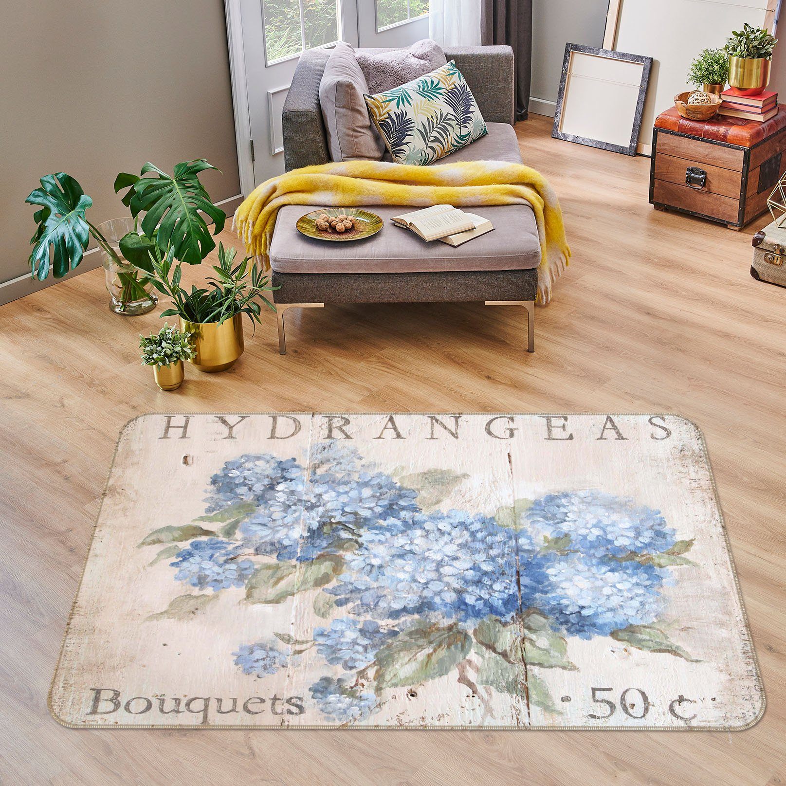 3D Blue Hydrangea 1005 Debi Coules Rug Non Slip Rug Mat Mat AJ Creativity Home 