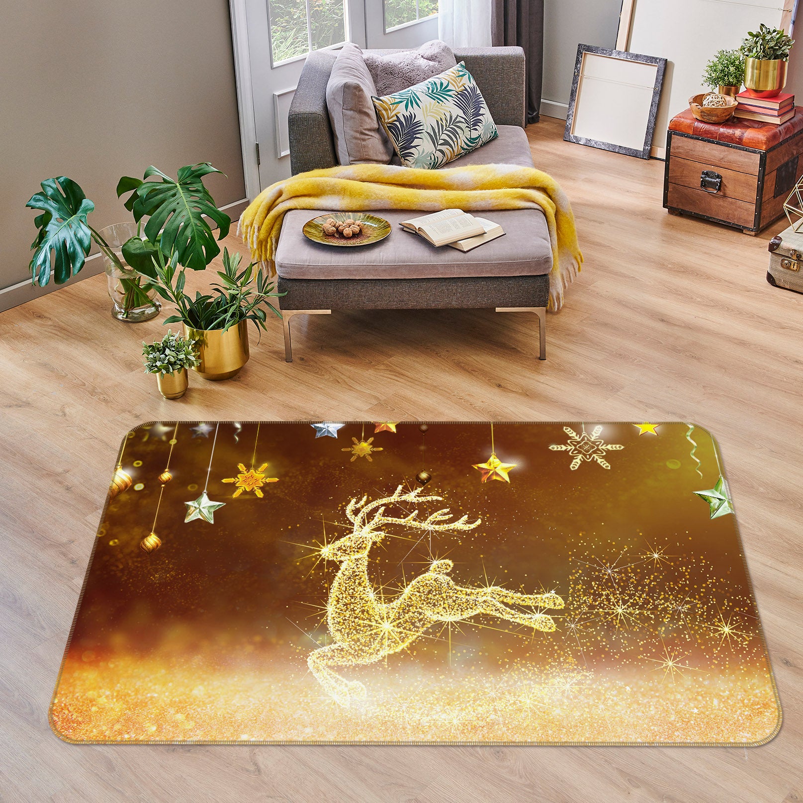 3D Golden Deer 34026 Non Slip Rug Mat