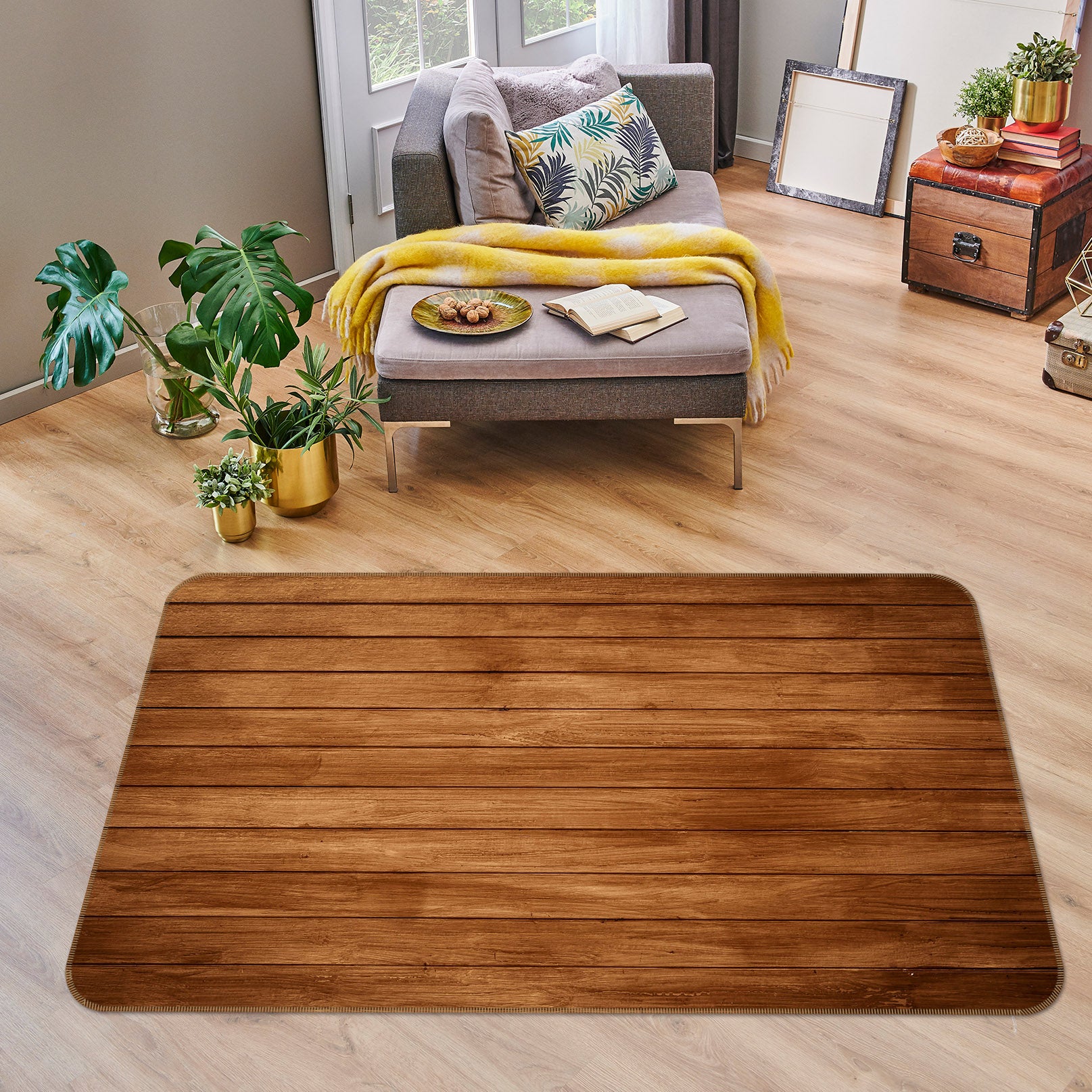 3D Brown Planks 31057 Non Slip Rug Mat