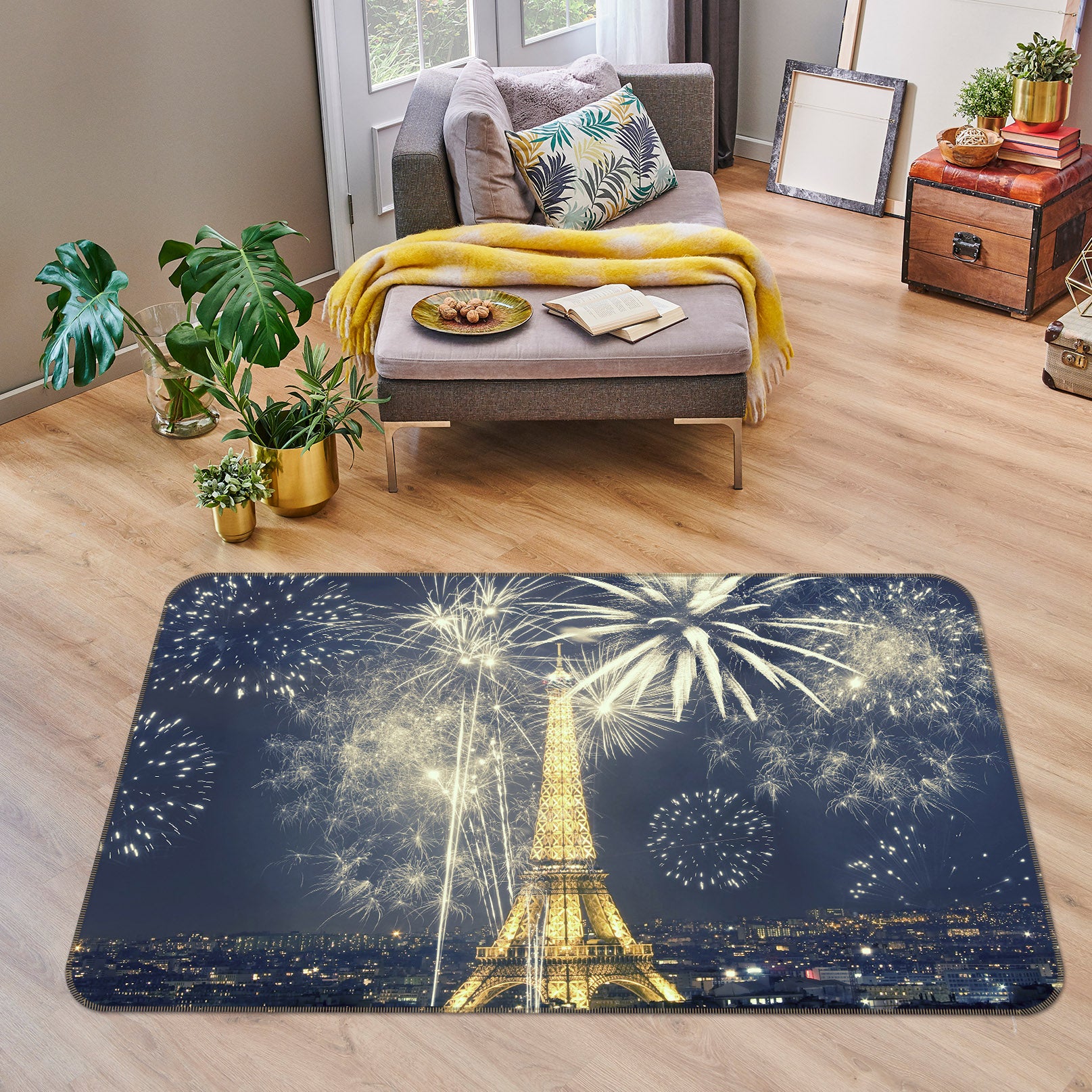 3D Eiffel Tower Fireworks 35091 Non Slip Rug Mat