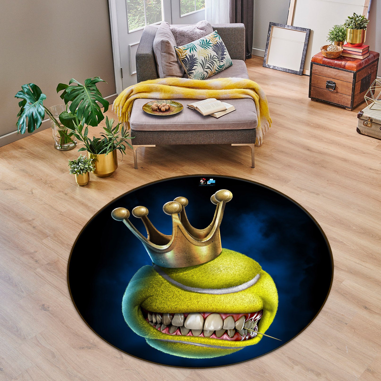 3D Crown Teeth Tennis 4152 Tom Wood Rug Round Non Slip Rug Mat