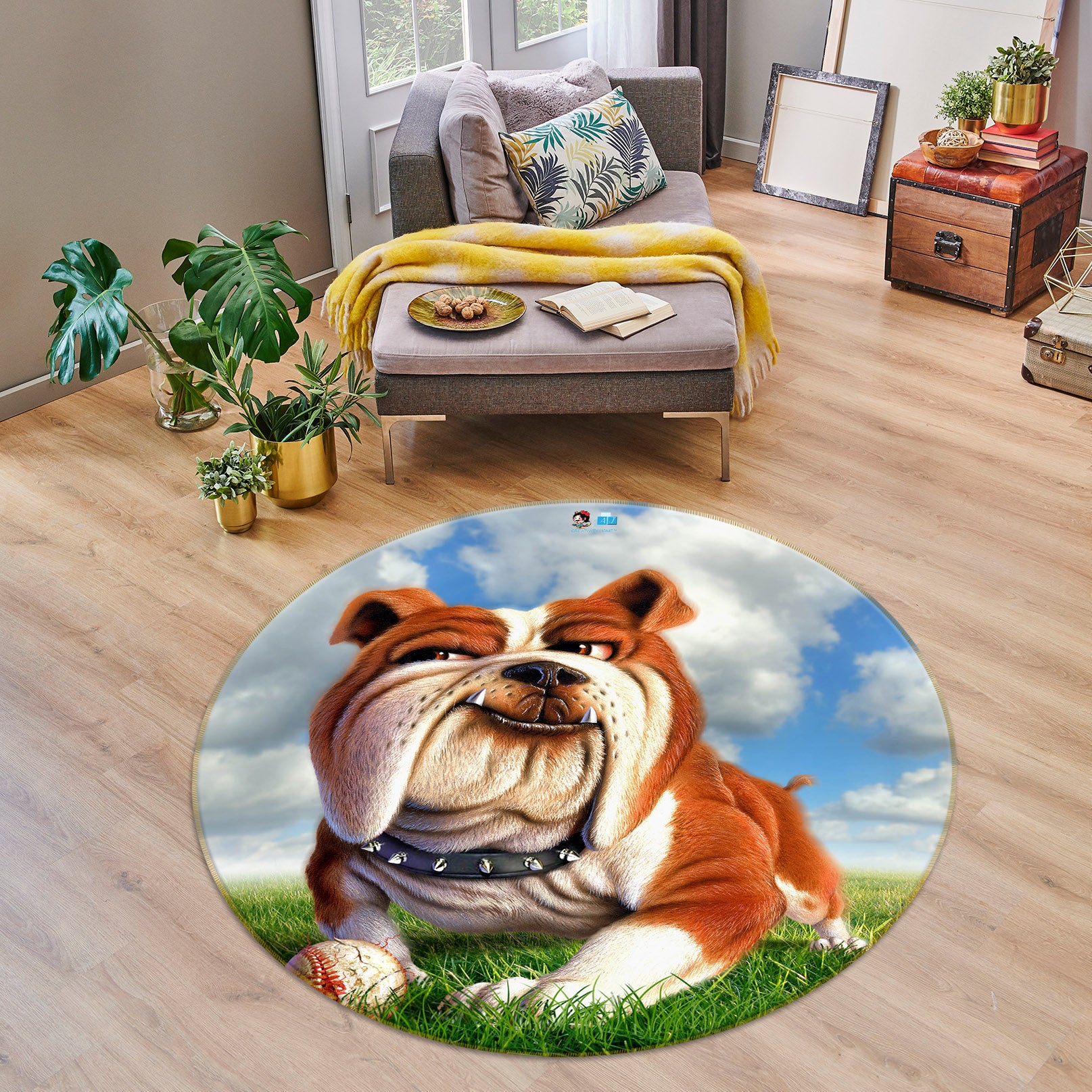 3D Bulldog 85126 Jerry LoFaro Rug Round Non Slip Rug Mat
