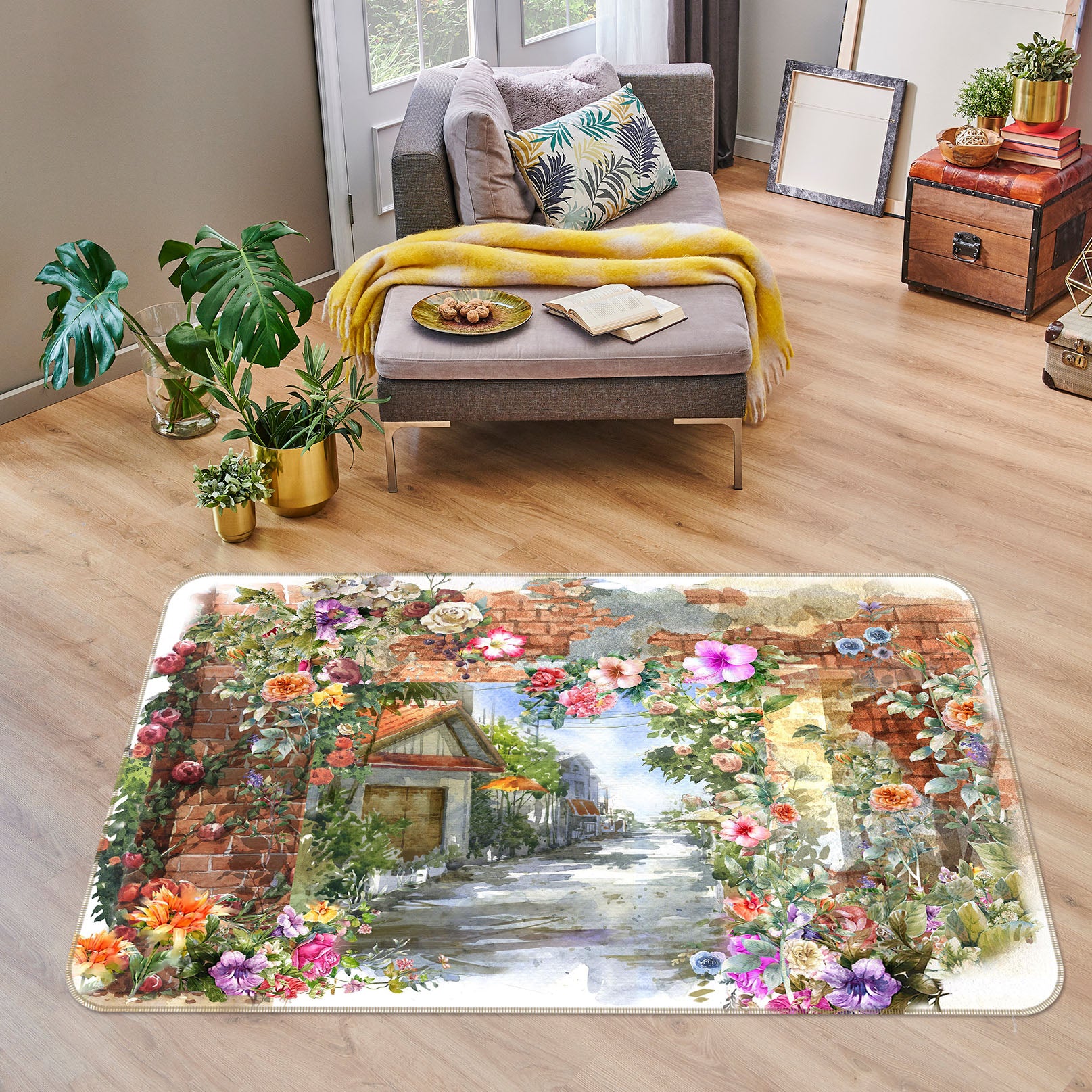 3D Houses Flower 30166 Non Slip Rug Mat