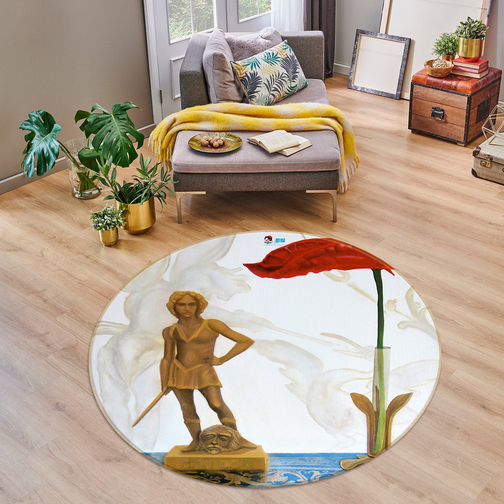 3D Portrait Statue 11084 Matthew Holden Bates Rug Round Non Slip Rug Mat