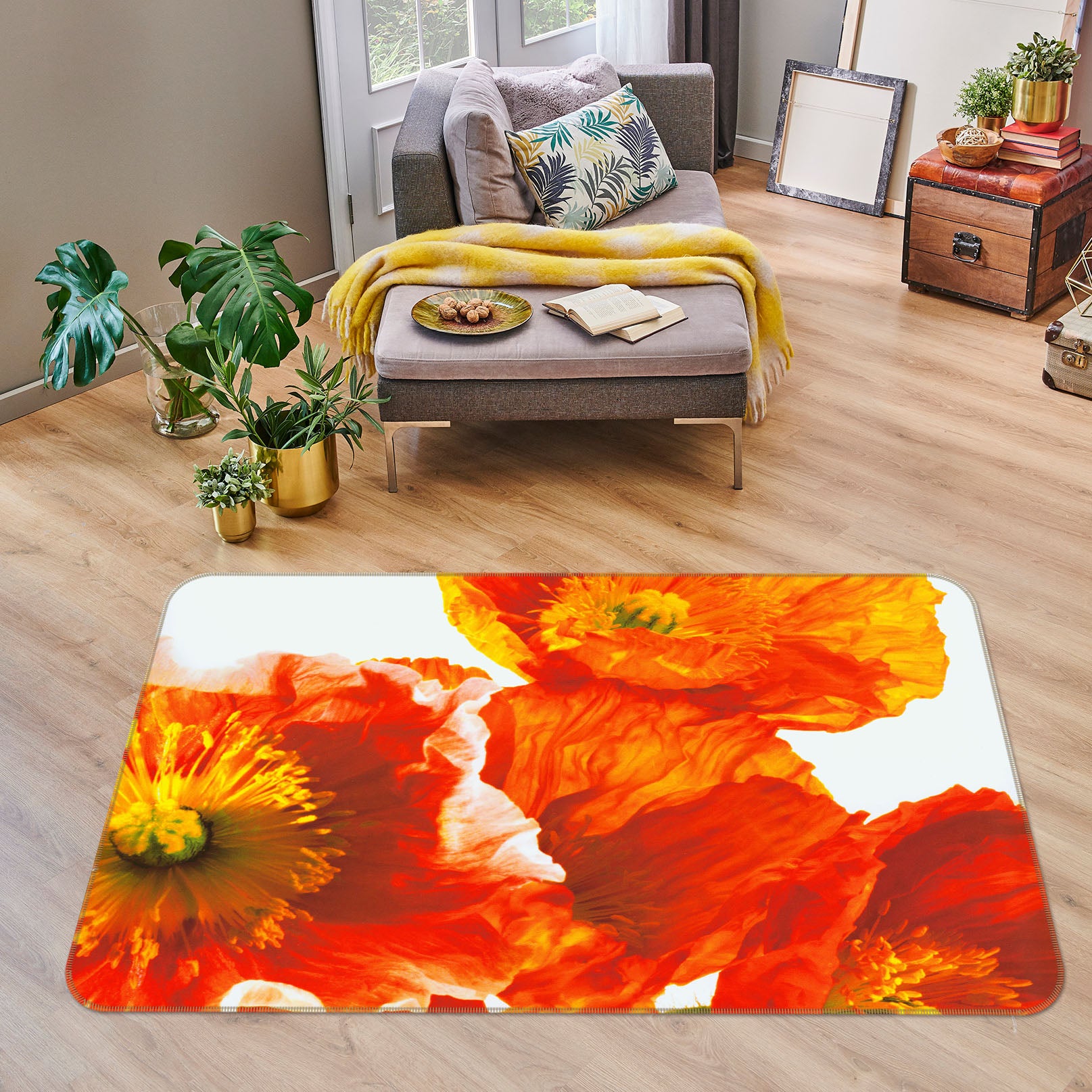 3D Red Flower 32025 Non Slip Rug Mat