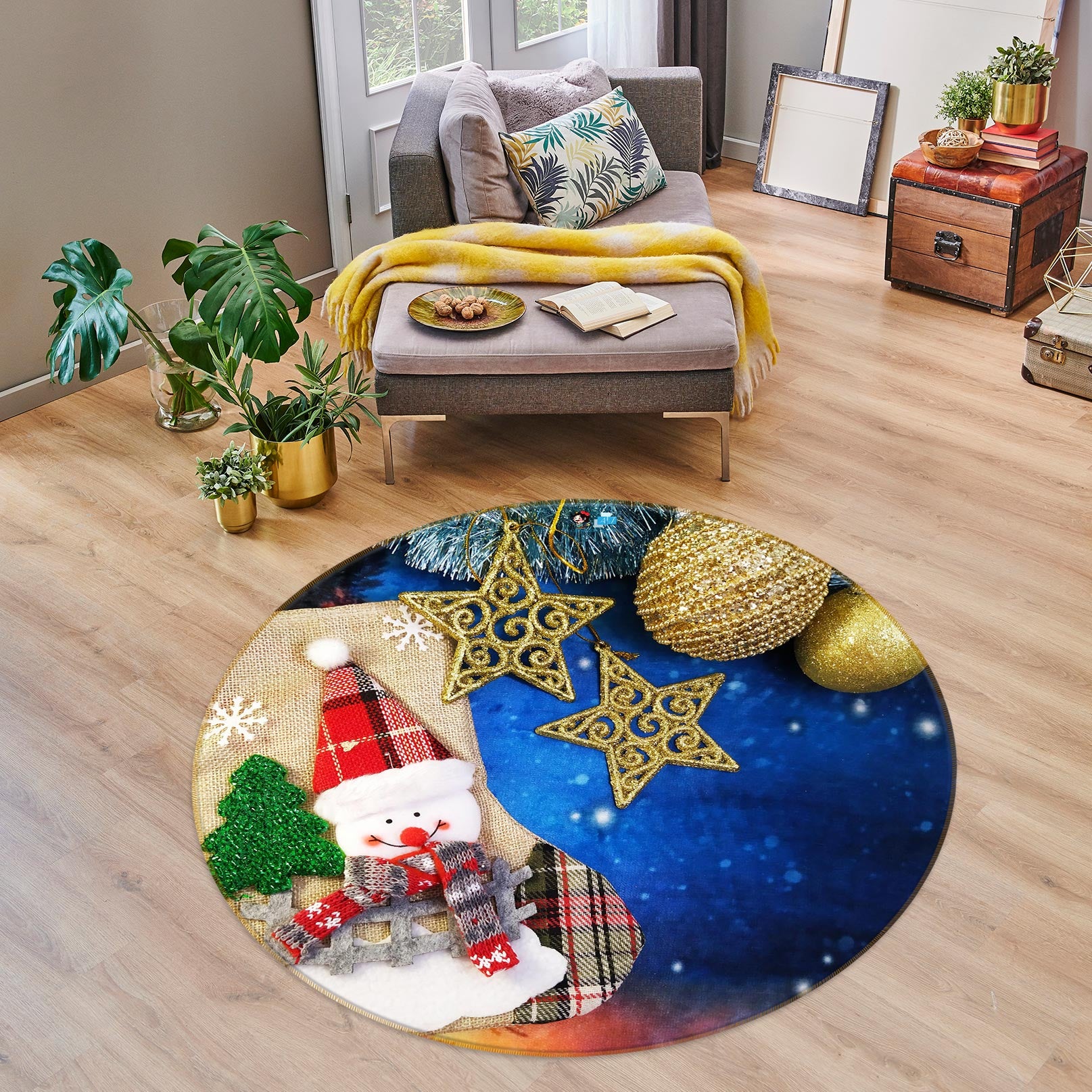 3D Snowman 54098 Christmas Round Non Slip Rug Mat Xmas