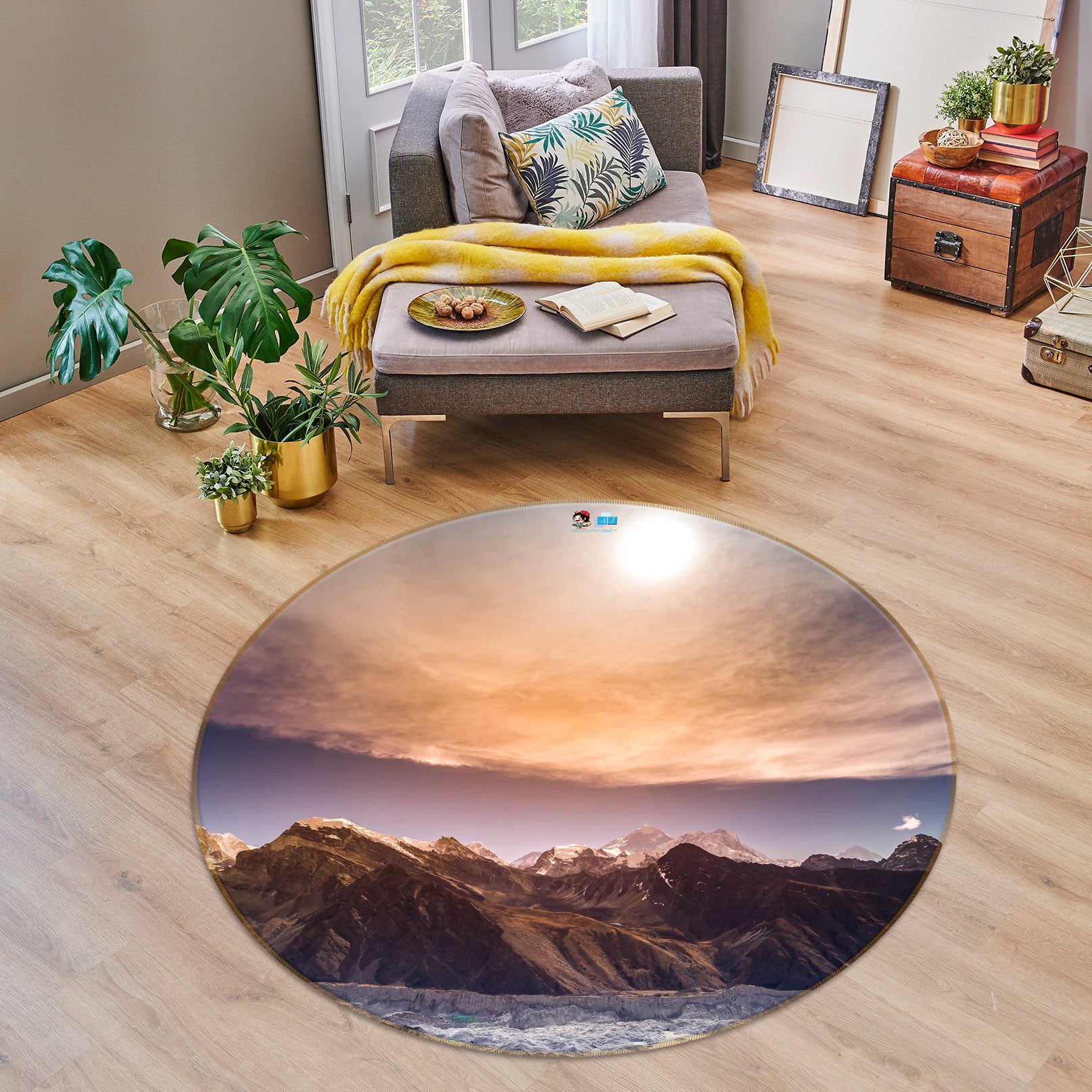 3D Mountains 75104 Round Non Slip Rug Mat