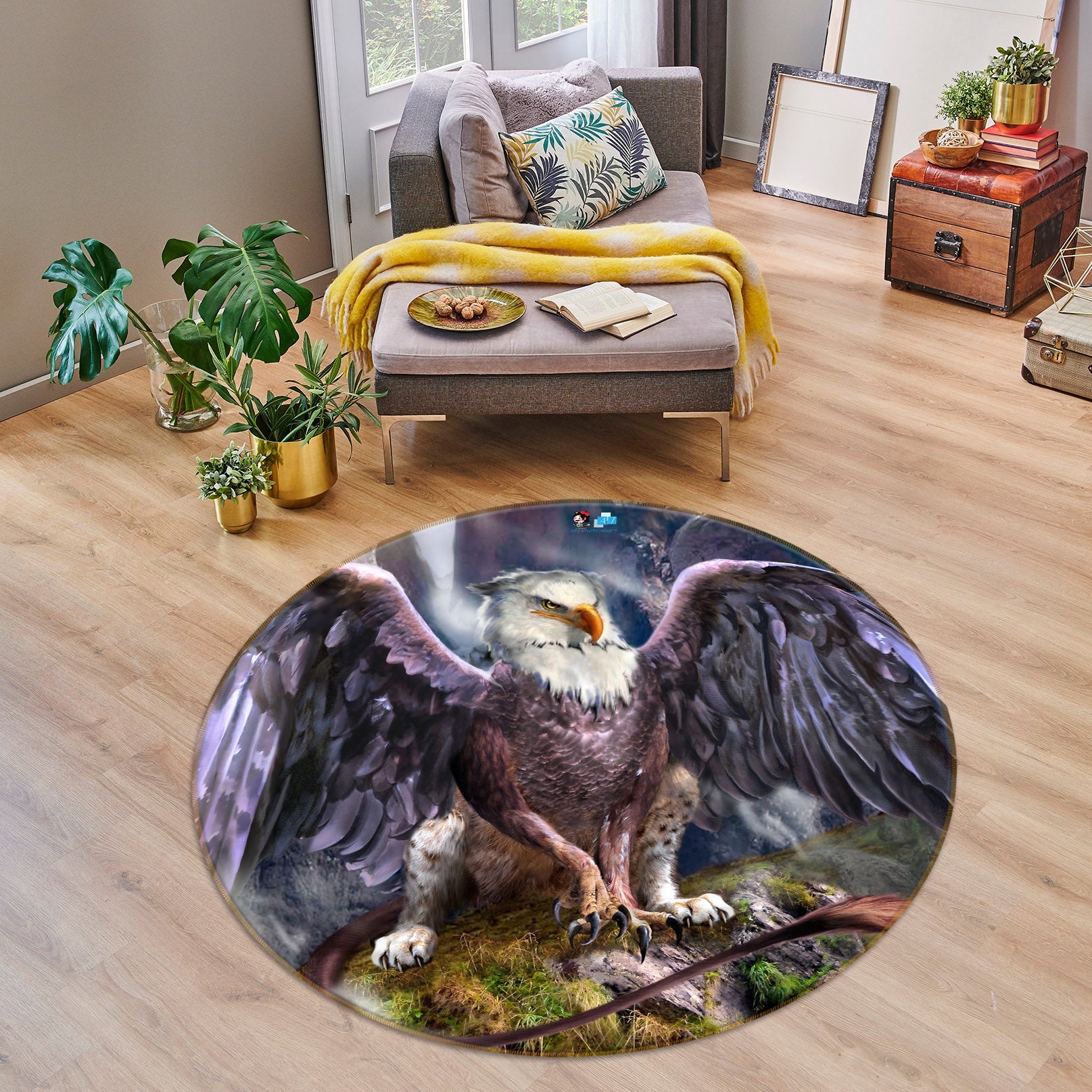 3D Eagle Wings 8394 Ruth Thompson Rug Round Non Slip Rug Mat