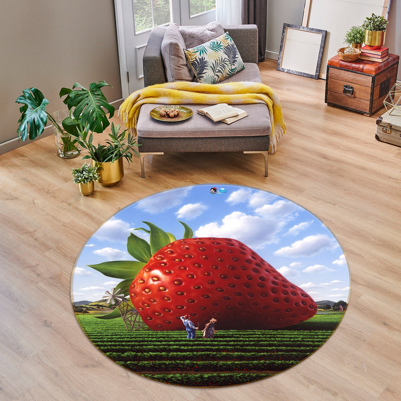 3D Strawberry Meadow 85130 Jerry LoFaro Rug Round Non Slip Rug Mat