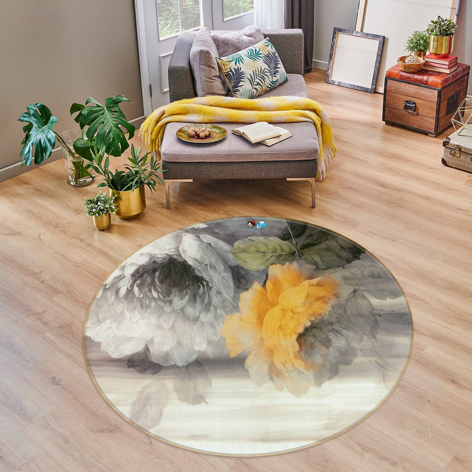 3D Flower 72217 Round Non Slip Rug Mat