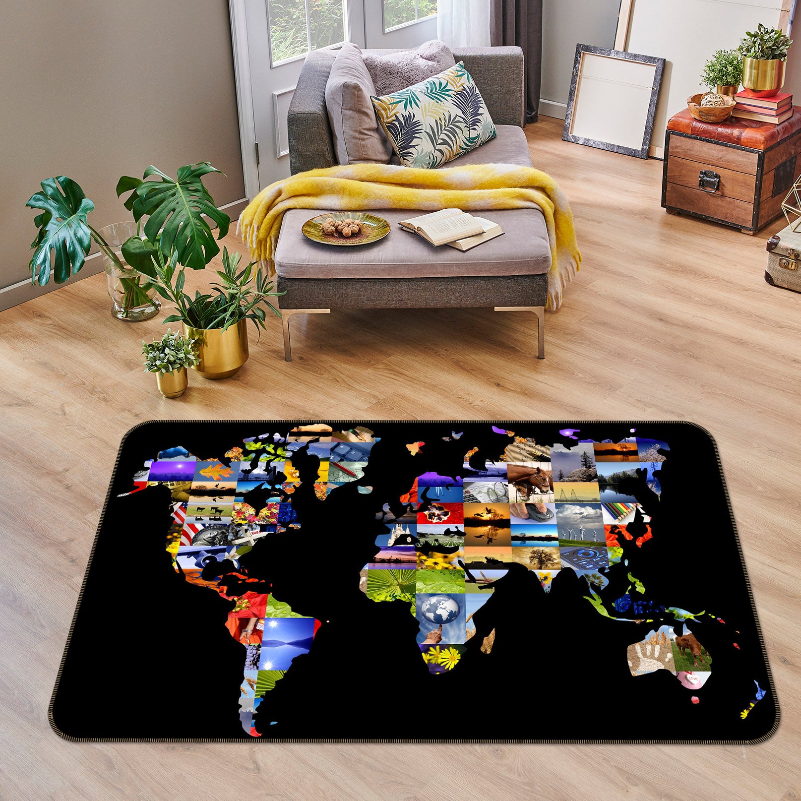 3D Color Painting 208 World Map Non Slip Rug Mat