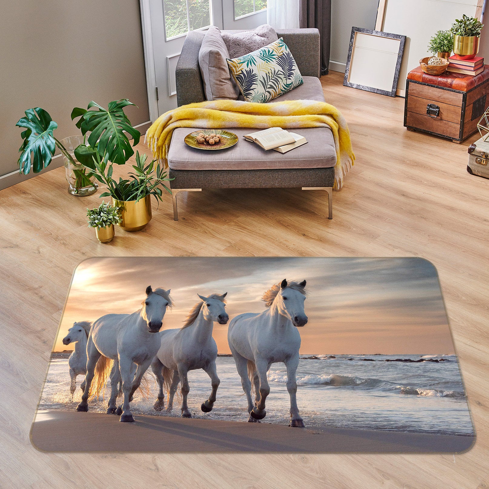 3D Seaside White Horse 30001 Non Slip Rug Mat