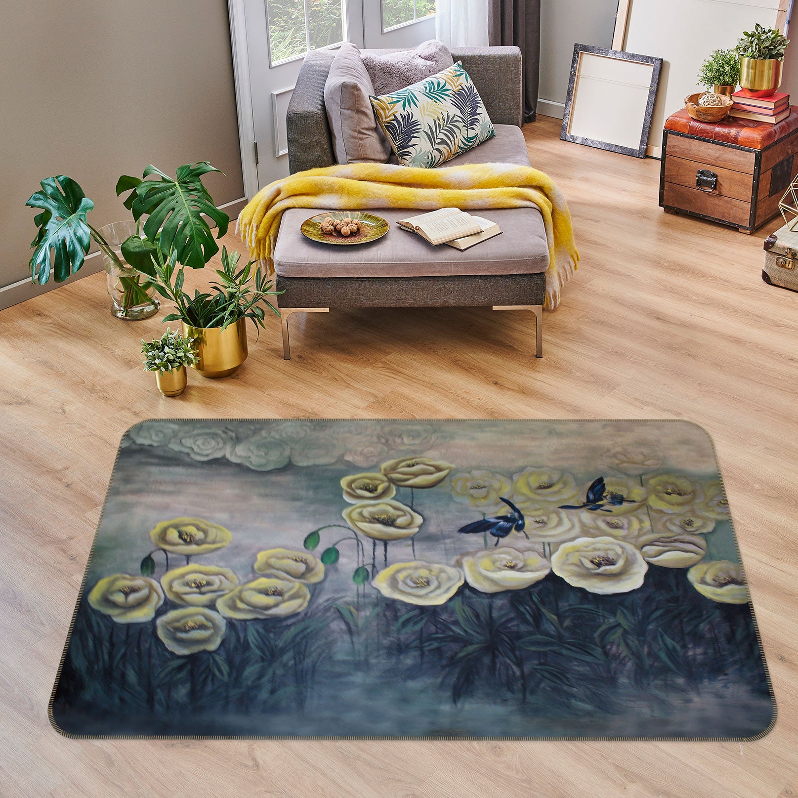 3D White Rose 75201 Non Slip Rug Mat