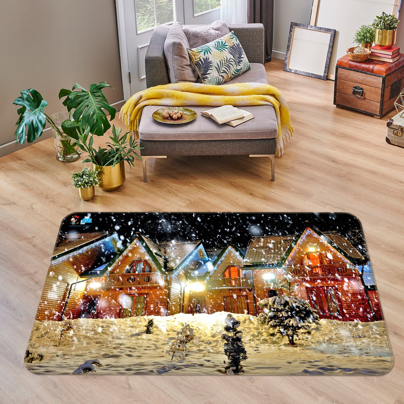 3D Snow House 55058 Christmas Non Slip Rug Mat Xmas