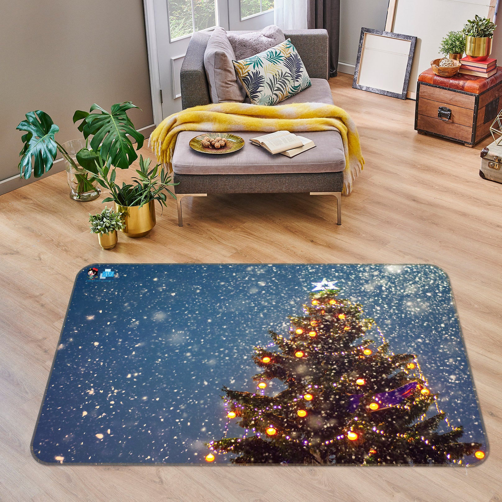 3D Snow Tree 55098 Christmas Non Slip Rug Mat Xmas