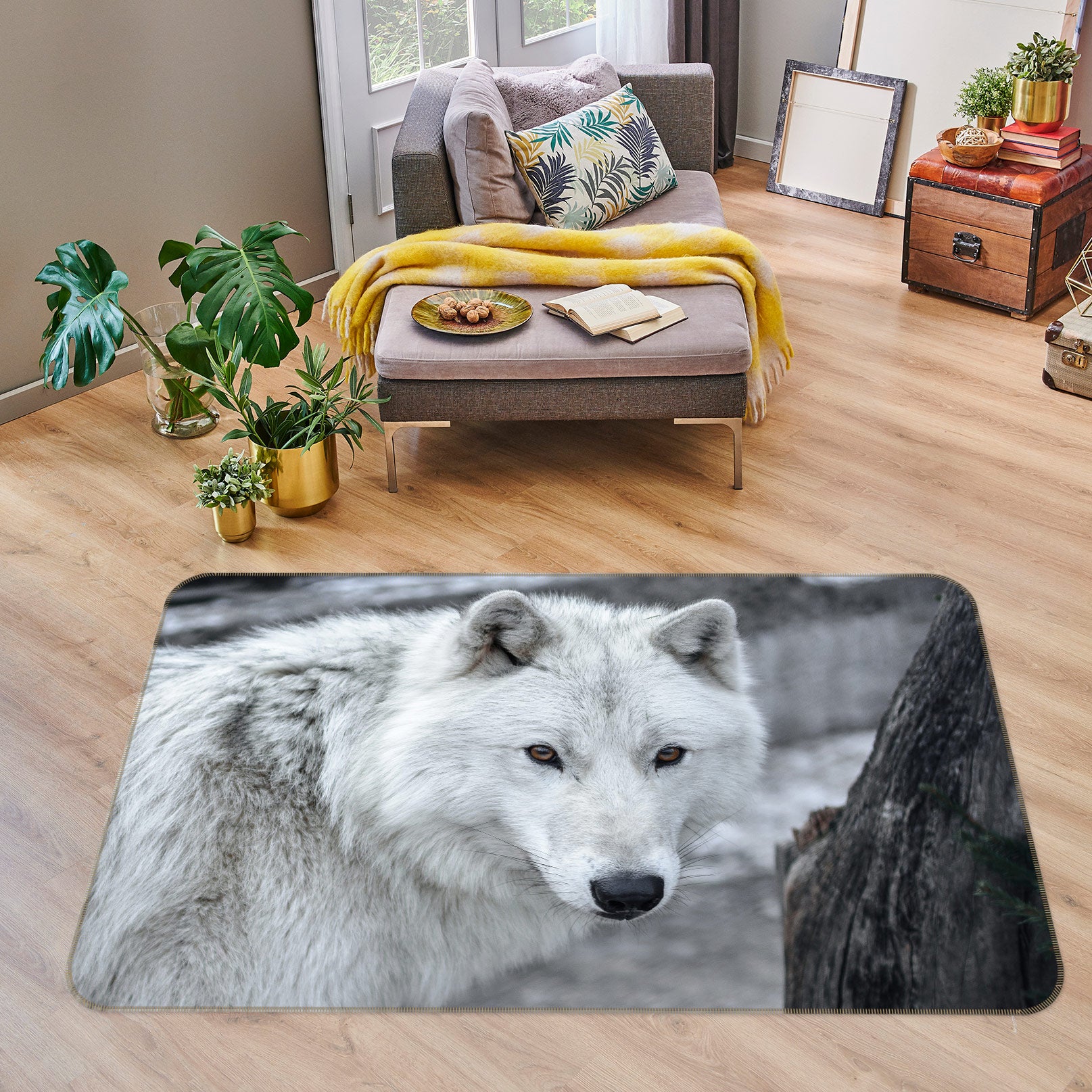 3D White Wolf 30025 Non Slip Rug Mat