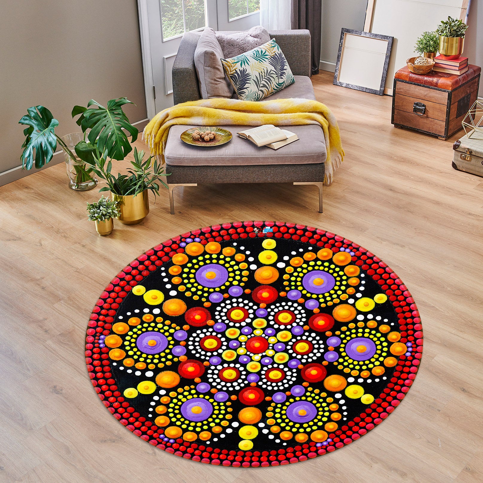 3D Color Circle Pattern 74284 Round Non Slip Rug Mat