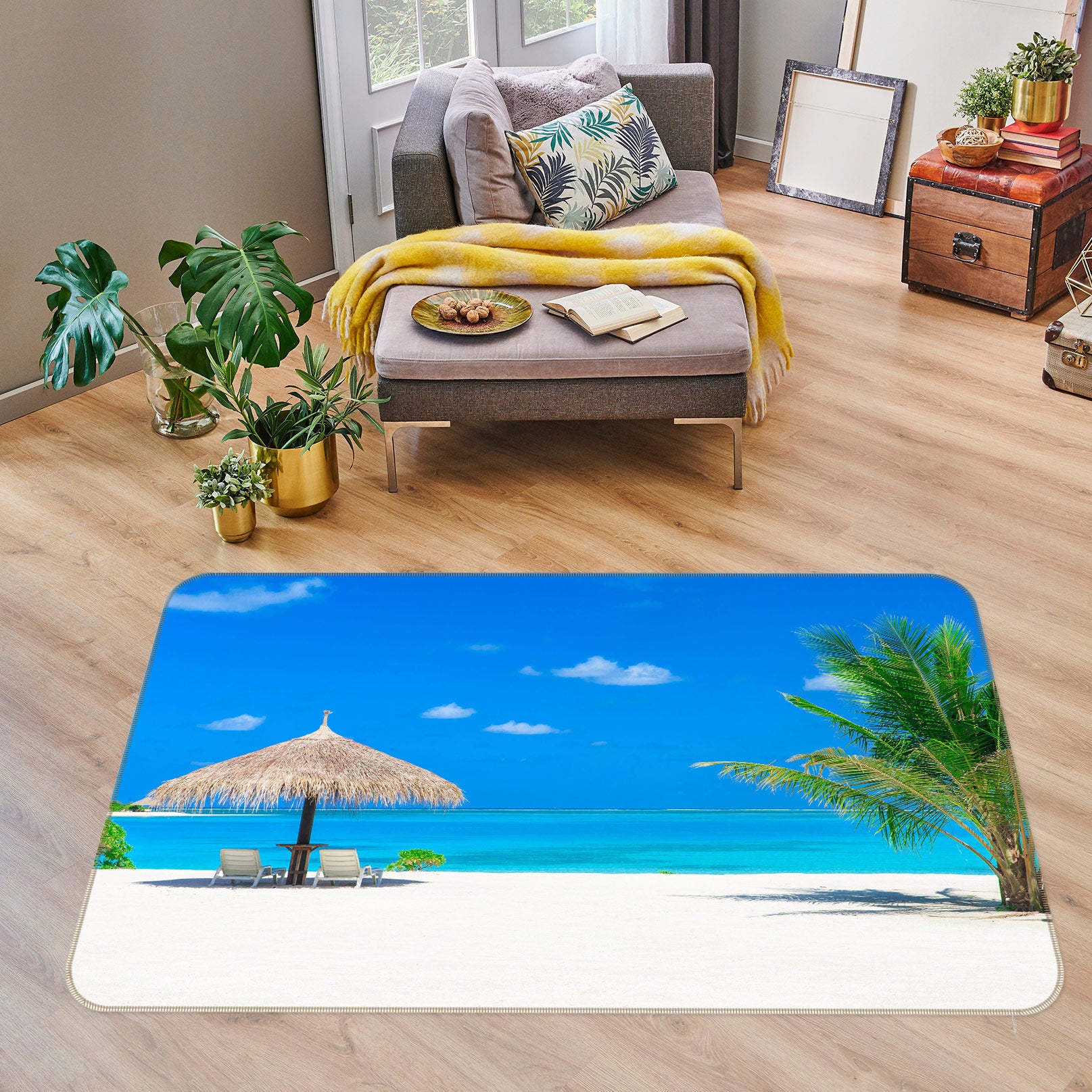 3D Seaside Umbrella 76243 Non Slip Rug Mat