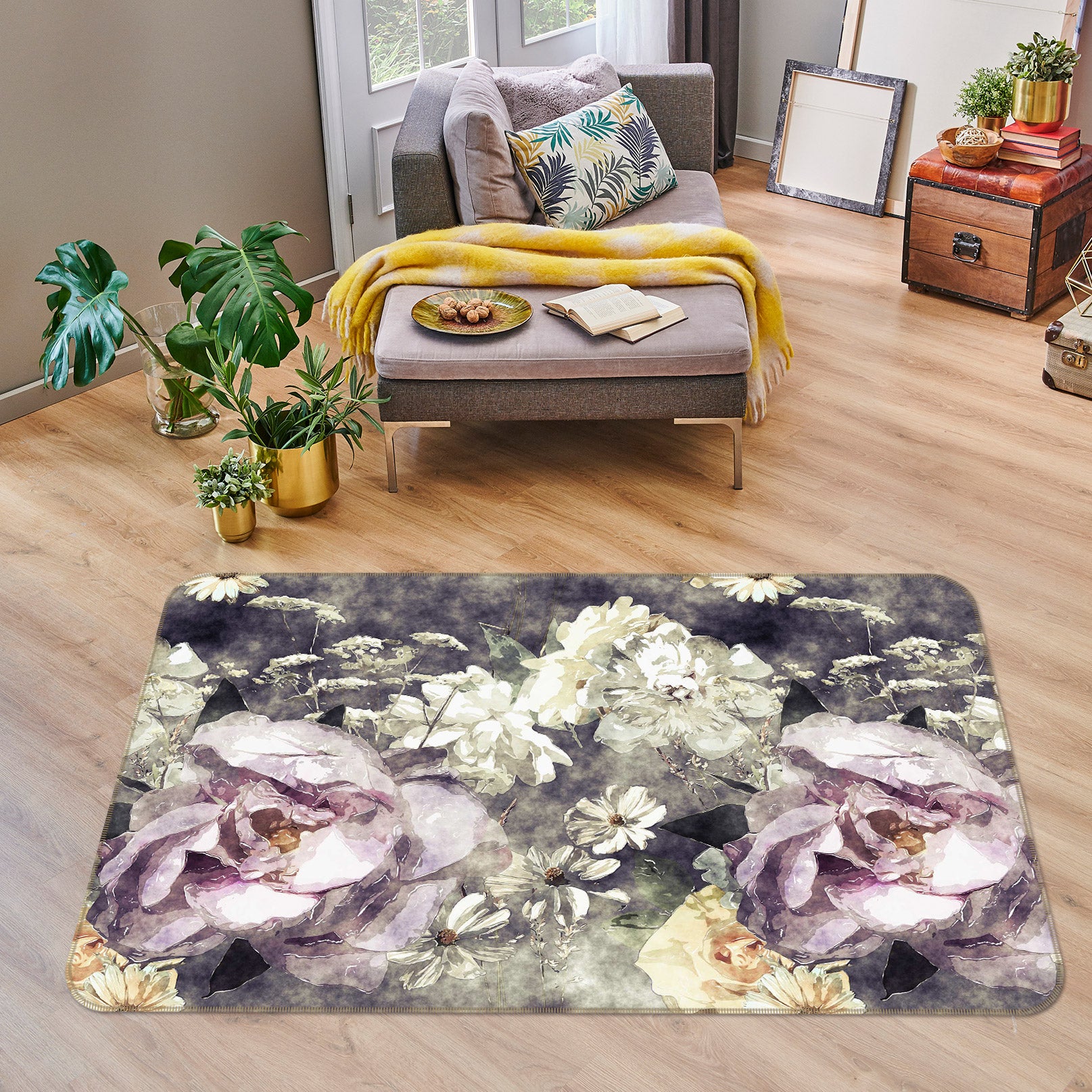3D Flower Pattern 33033 Non Slip Rug Mat