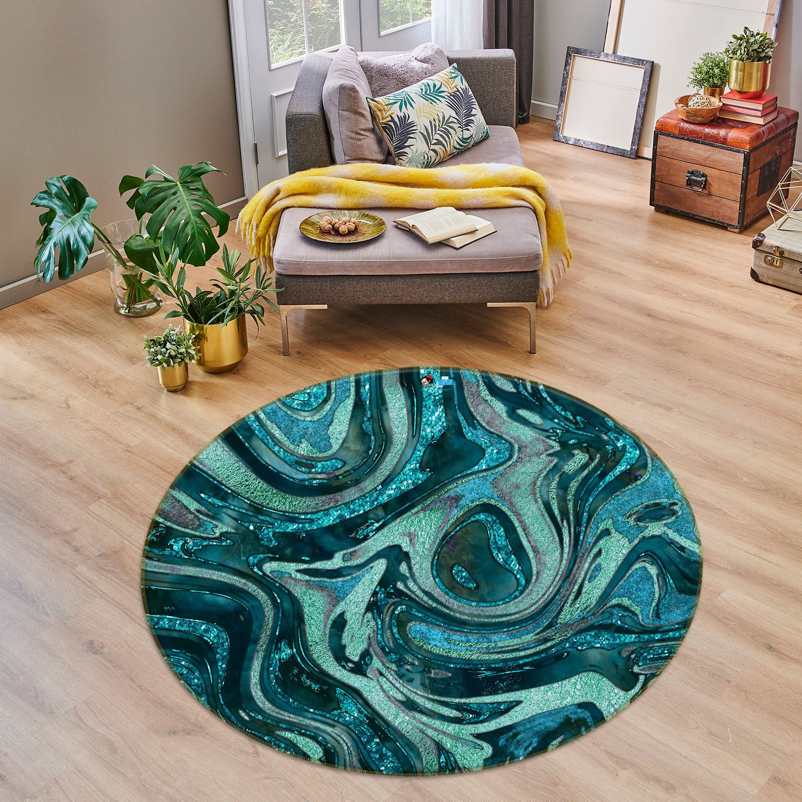 3D Dark Green Texture 83054 Andrea haase Rug Round Non Slip Rug Mat