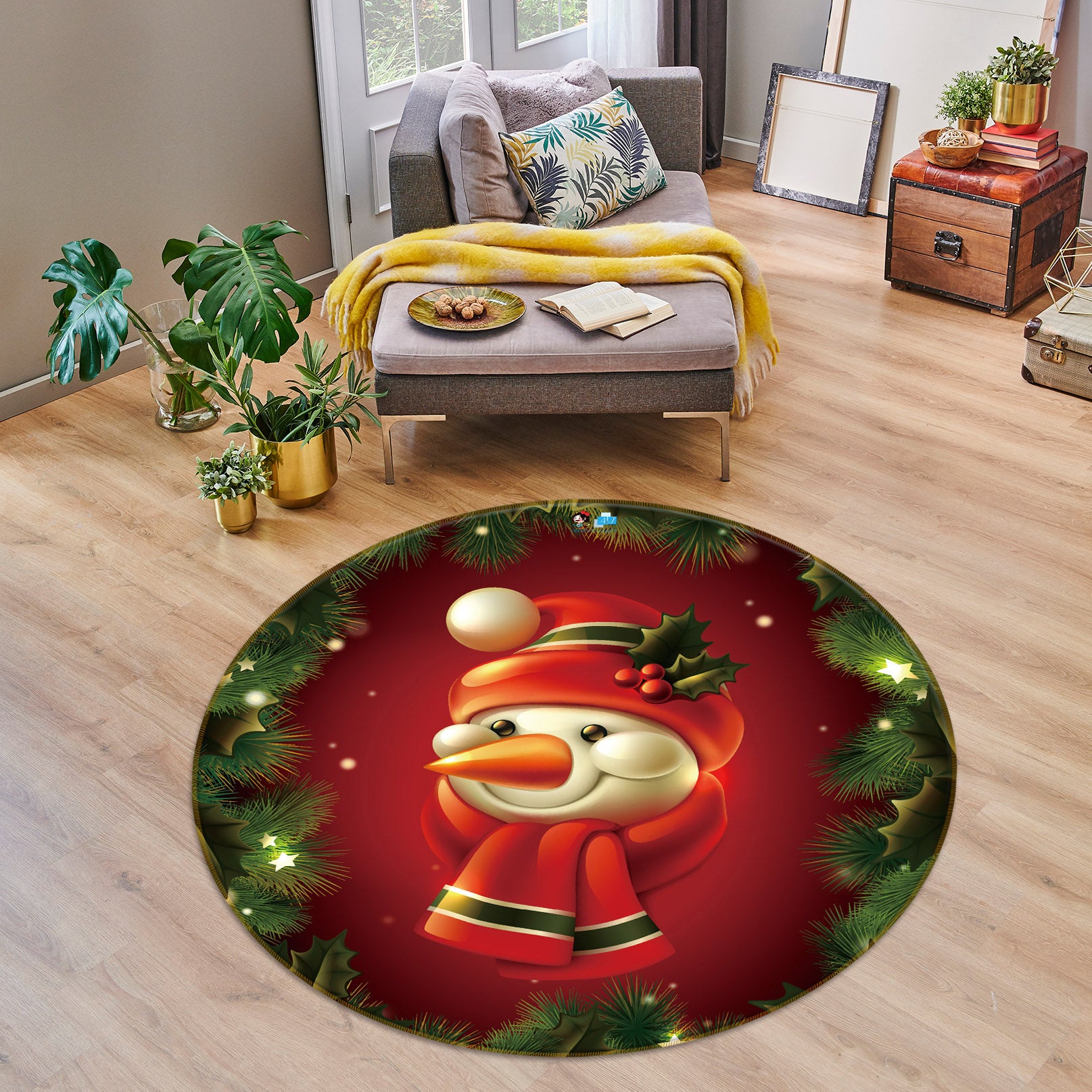 3D Snowman 54119 Christmas Round Non Slip Rug Mat Xmas