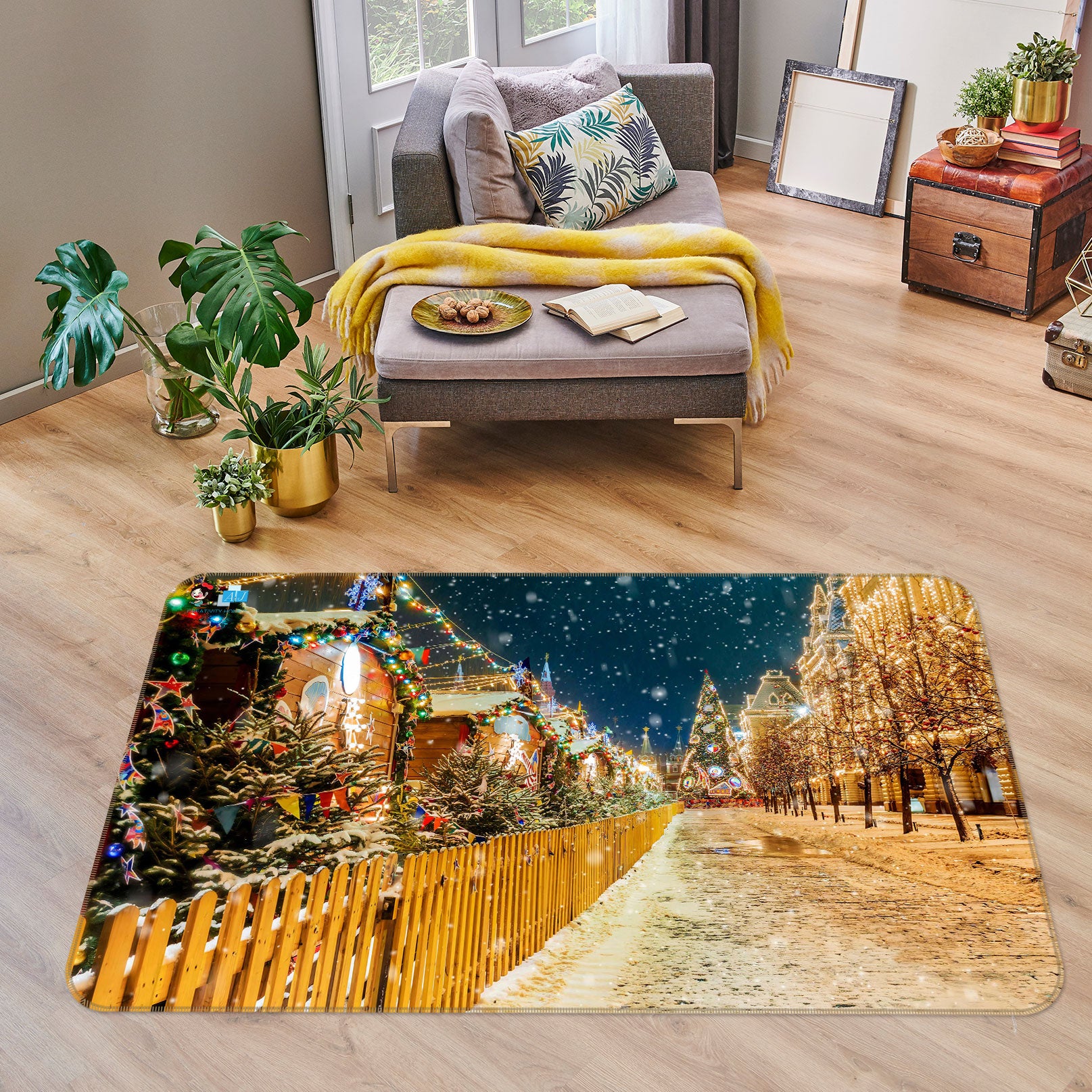 3D Street Snow 54249 Christmas Non Slip Rug Mat Xmas