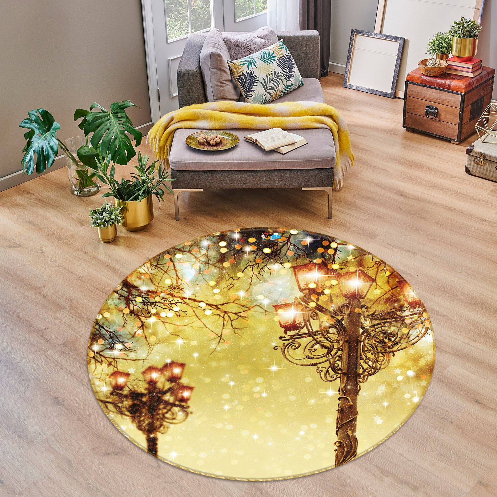 3D Street Lamp 54135 Christmas Round Non Slip Rug Mat Xmas