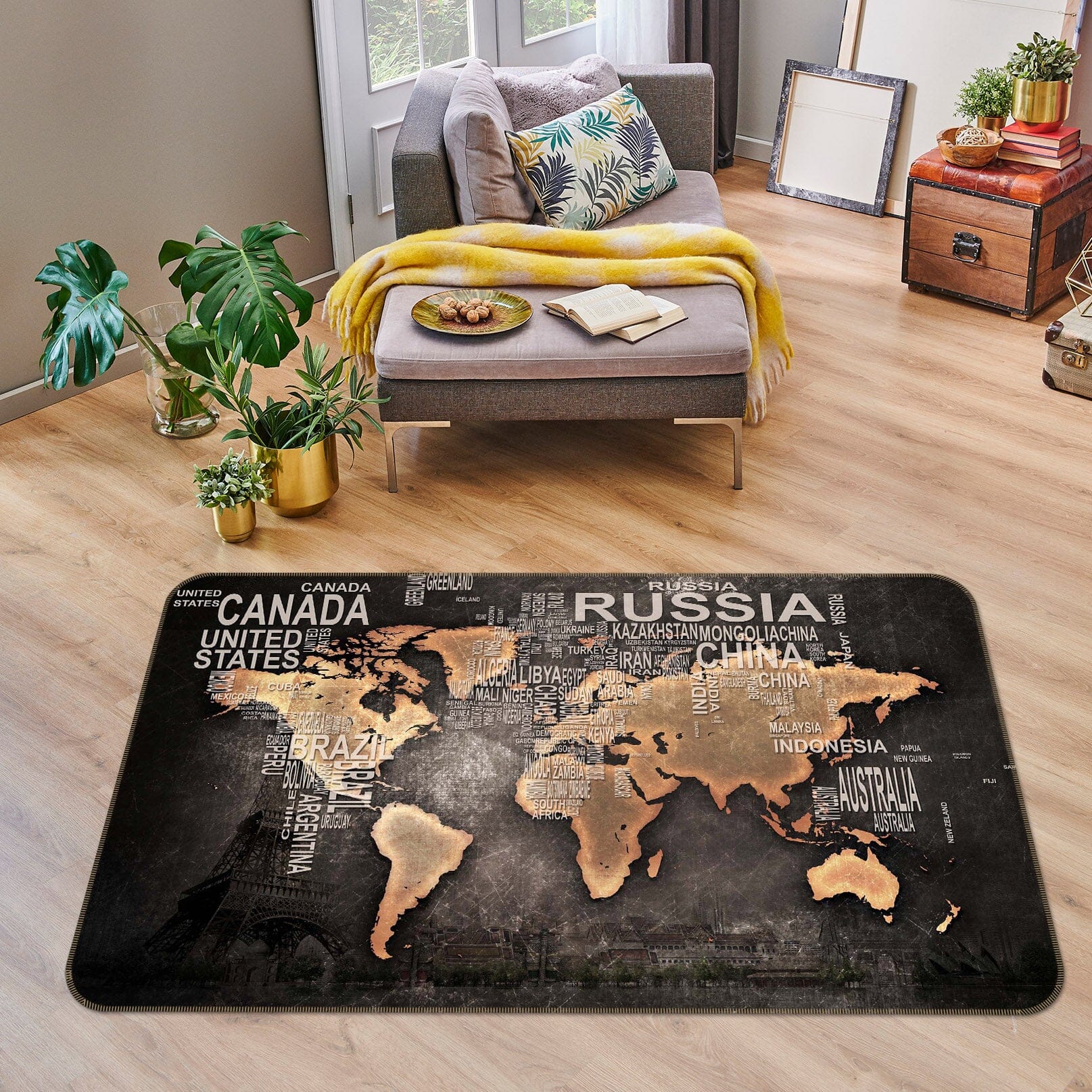 3D Golden Clouds 205 World Map Non Slip Rug Mat Mat AJ Creativity Home 