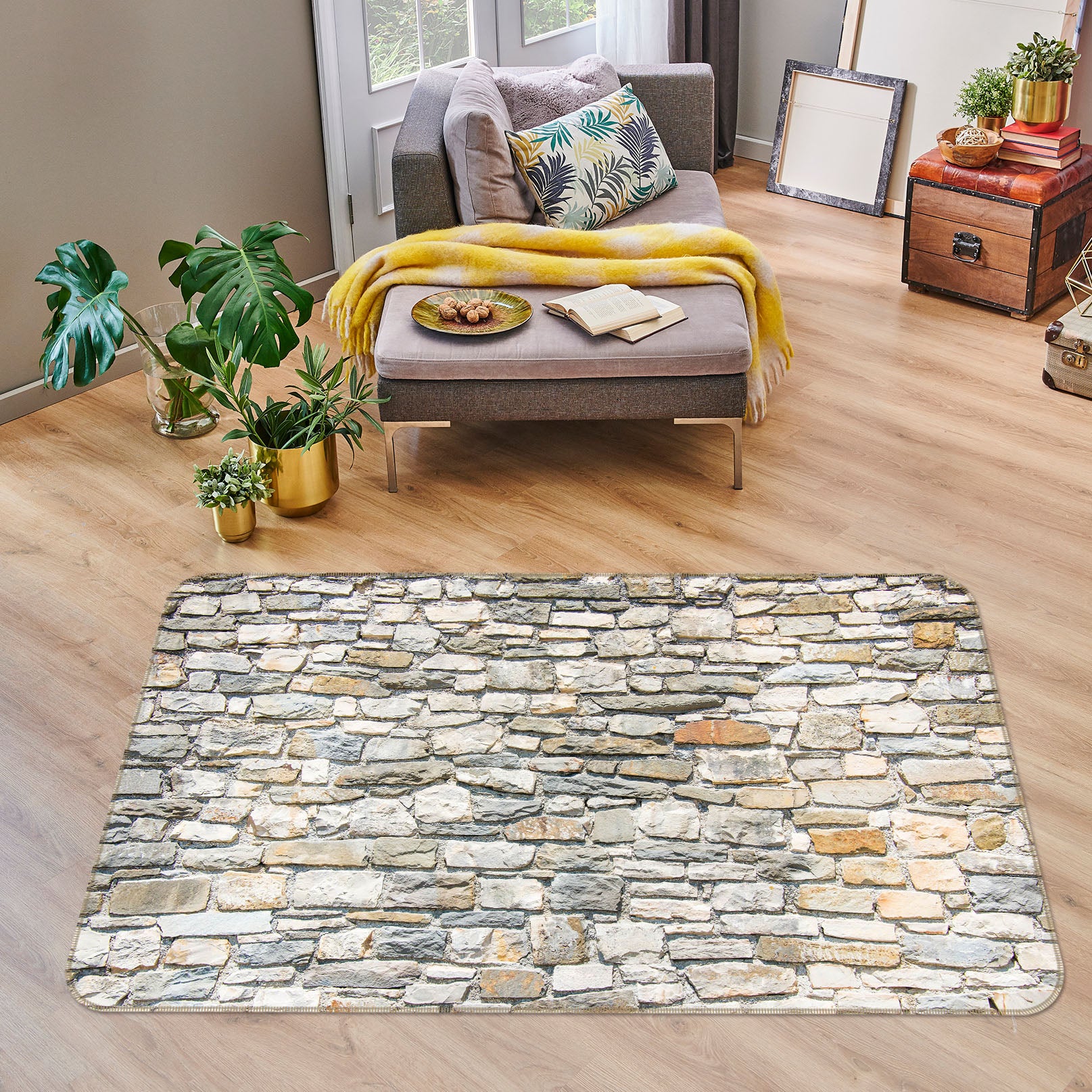 3D Stone Wall Pattern 31017 Non Slip Rug Mat