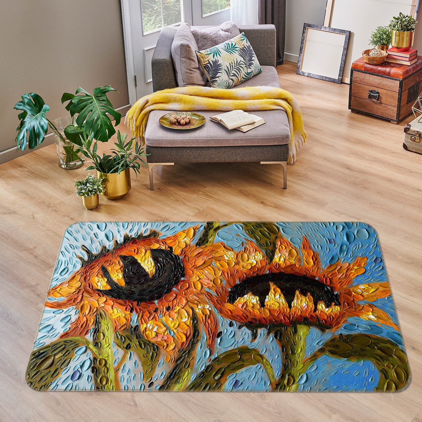 3D Serenity Sunflowers 1014 Dena Tollefson Rug Non Slip Rug Mat Mat AJ Creativity Home 