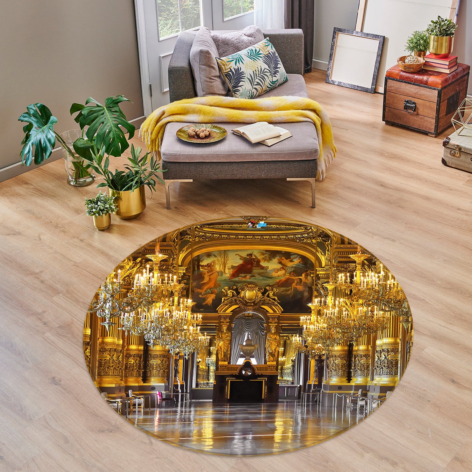 3D Golden Palace 72237 Round Non Slip Rug Mat
