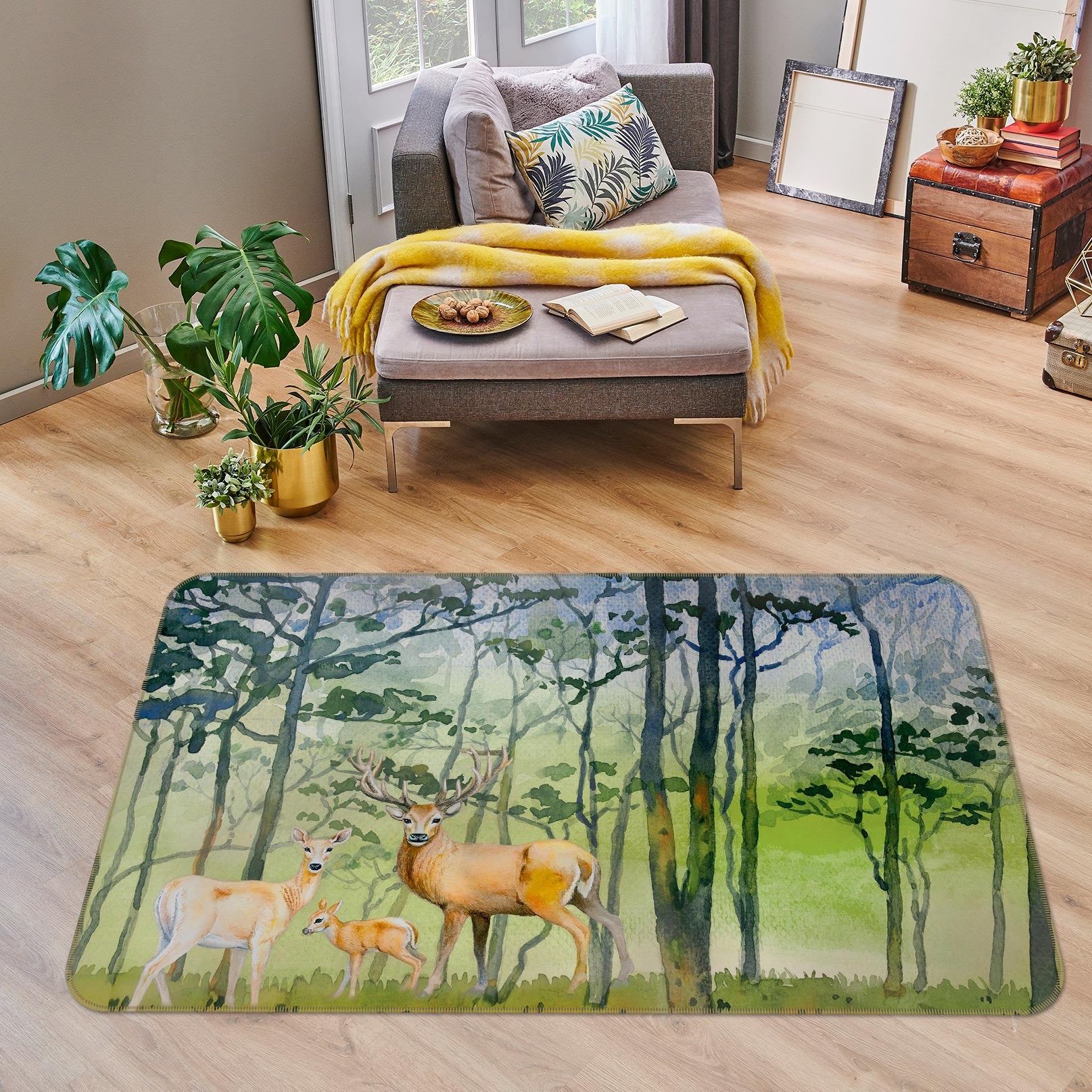 3D Forest Deer 77206 Non Slip Rug Mat