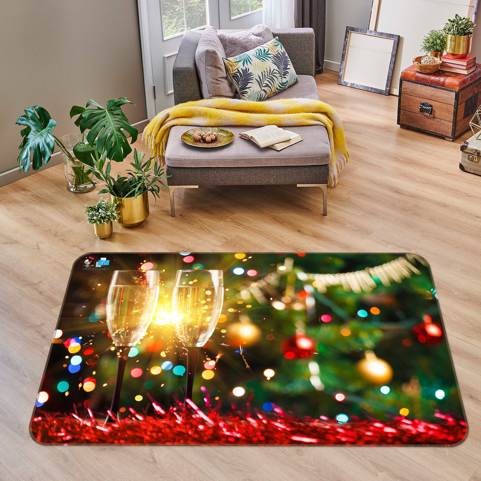 3D Wine Glass 54223 Christmas Non Slip Rug Mat Xmas