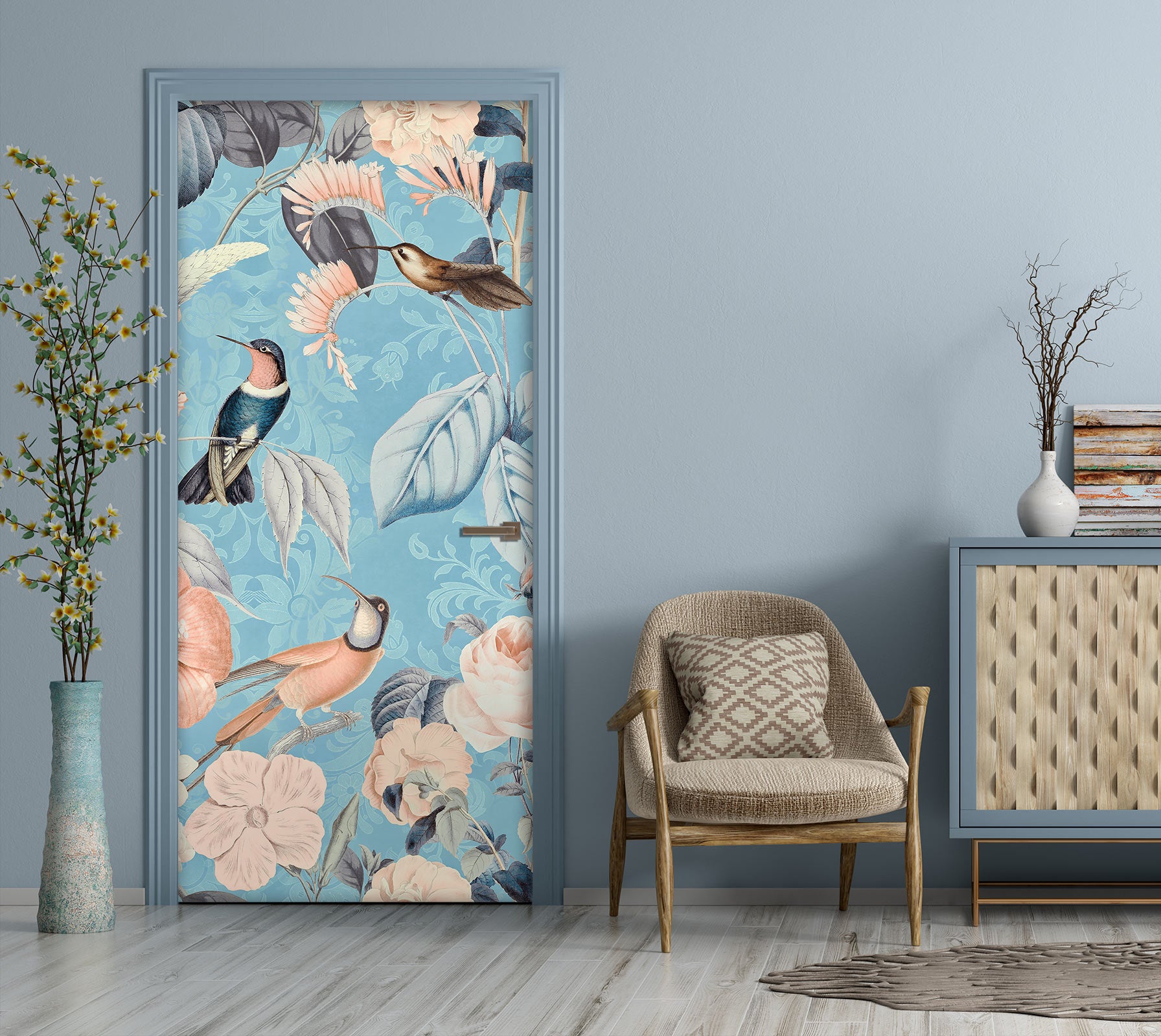3D Bird Flowers Pattern 118140 Andrea Haase Door Mural
