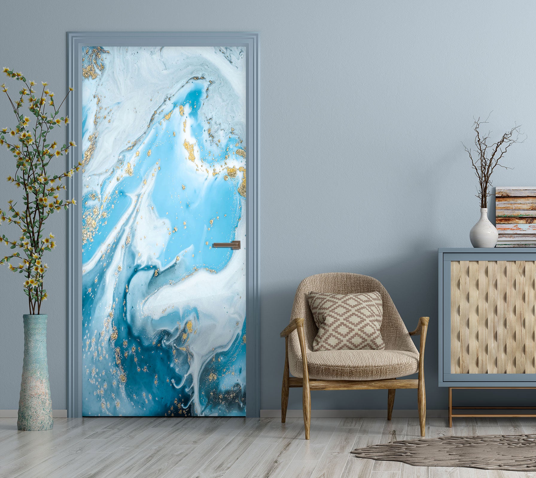 3D Light Blue Marble 25051 Door Mural