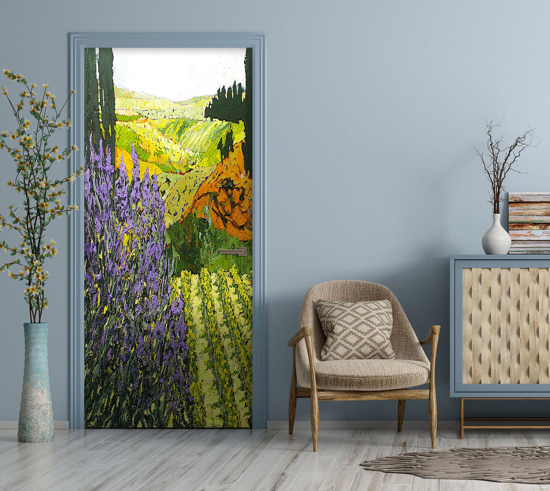 3D Green Field Purple Flowers 9317 Allan P. Friedlander Door Mural