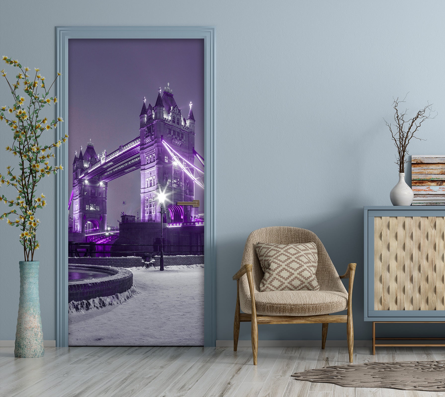 3D Purple Light Bridge 10743 Assaf Frank Door Mural