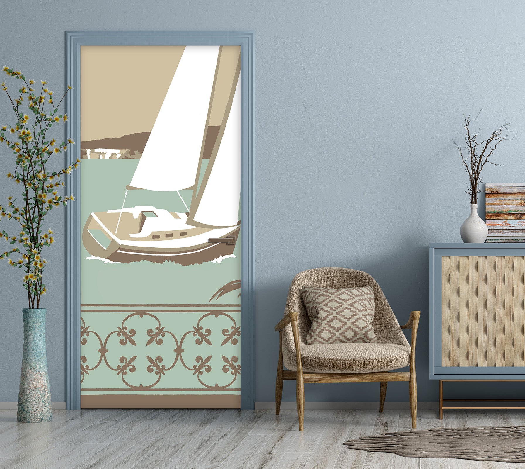 3D Fence Sailboat 9268 Steve Read Door Mural