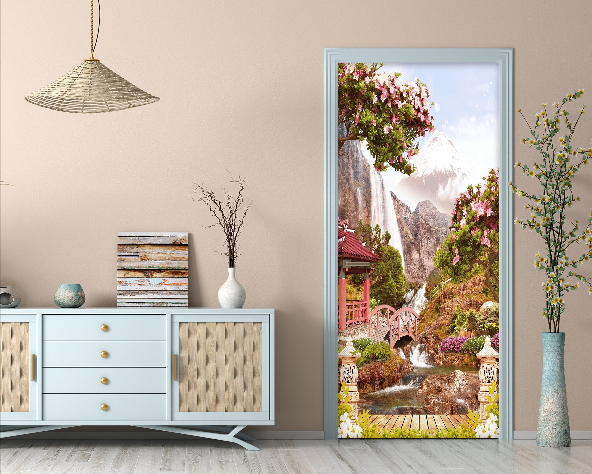 3D Flower Bush Mountain 22109 Door Mural