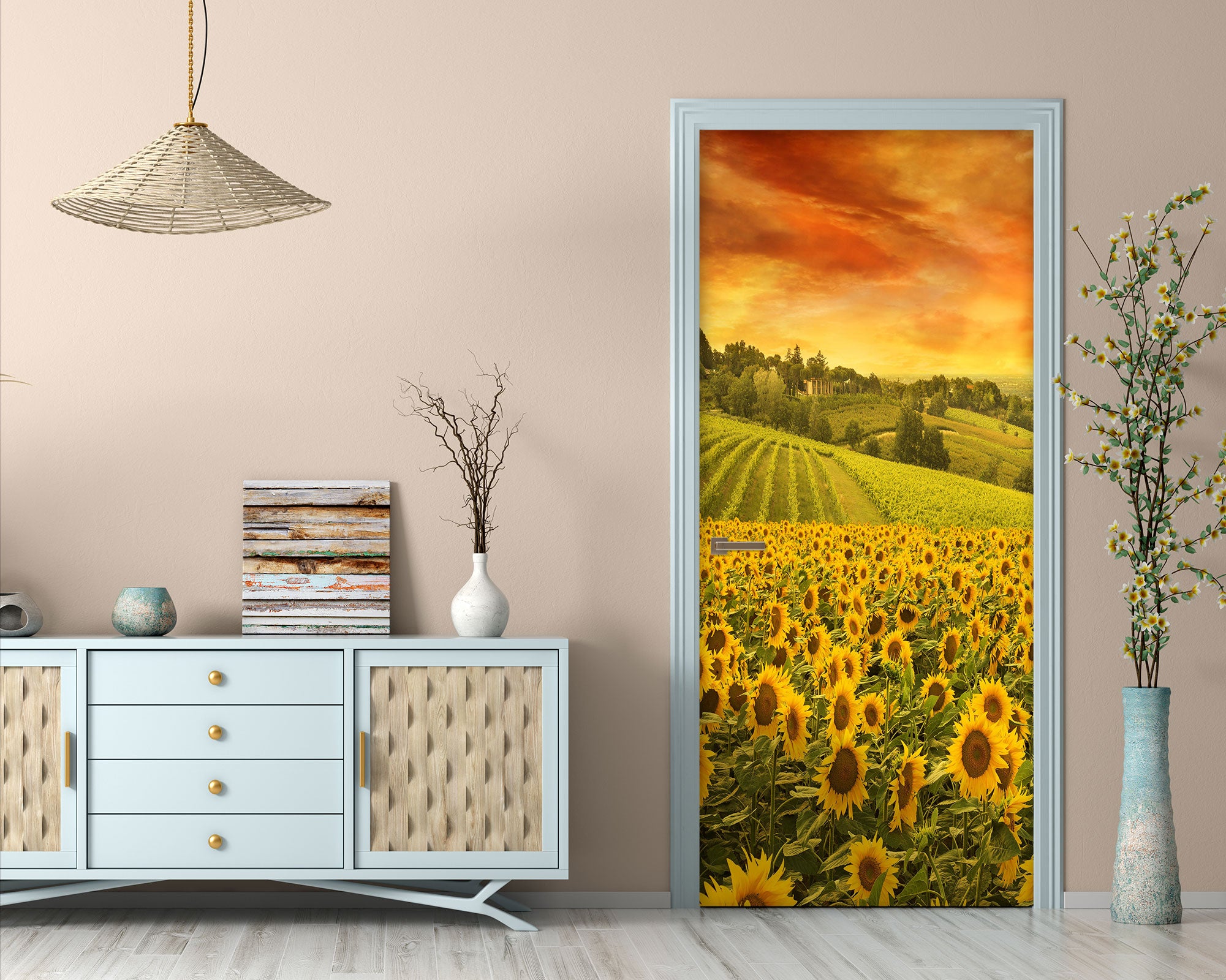 3D Sunflower Land 204 Door Mural