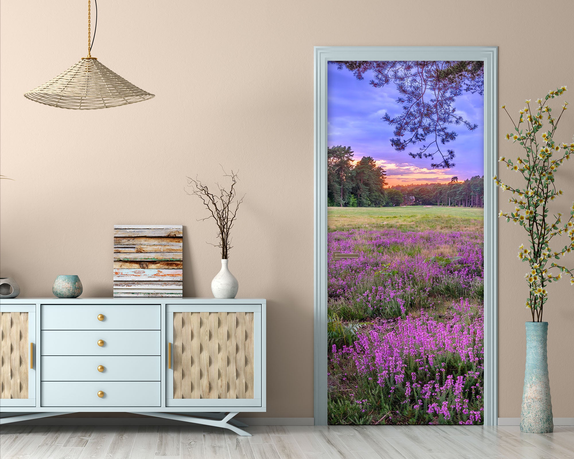 3D Grassland Purple Flowers 101225 Assaf Frank Door Mural