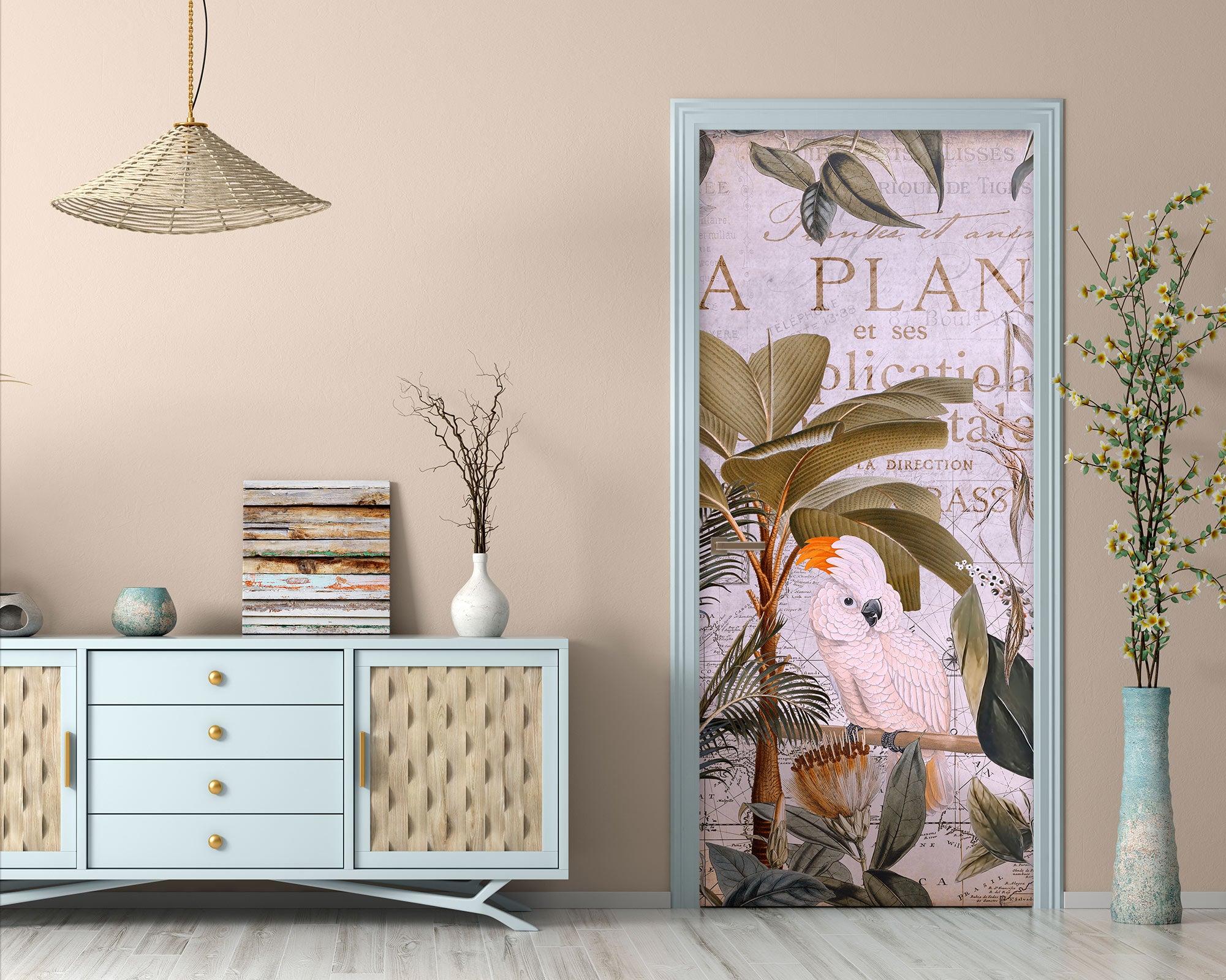 3D White Parrot Trees 11947 Andrea Haase Door Mural